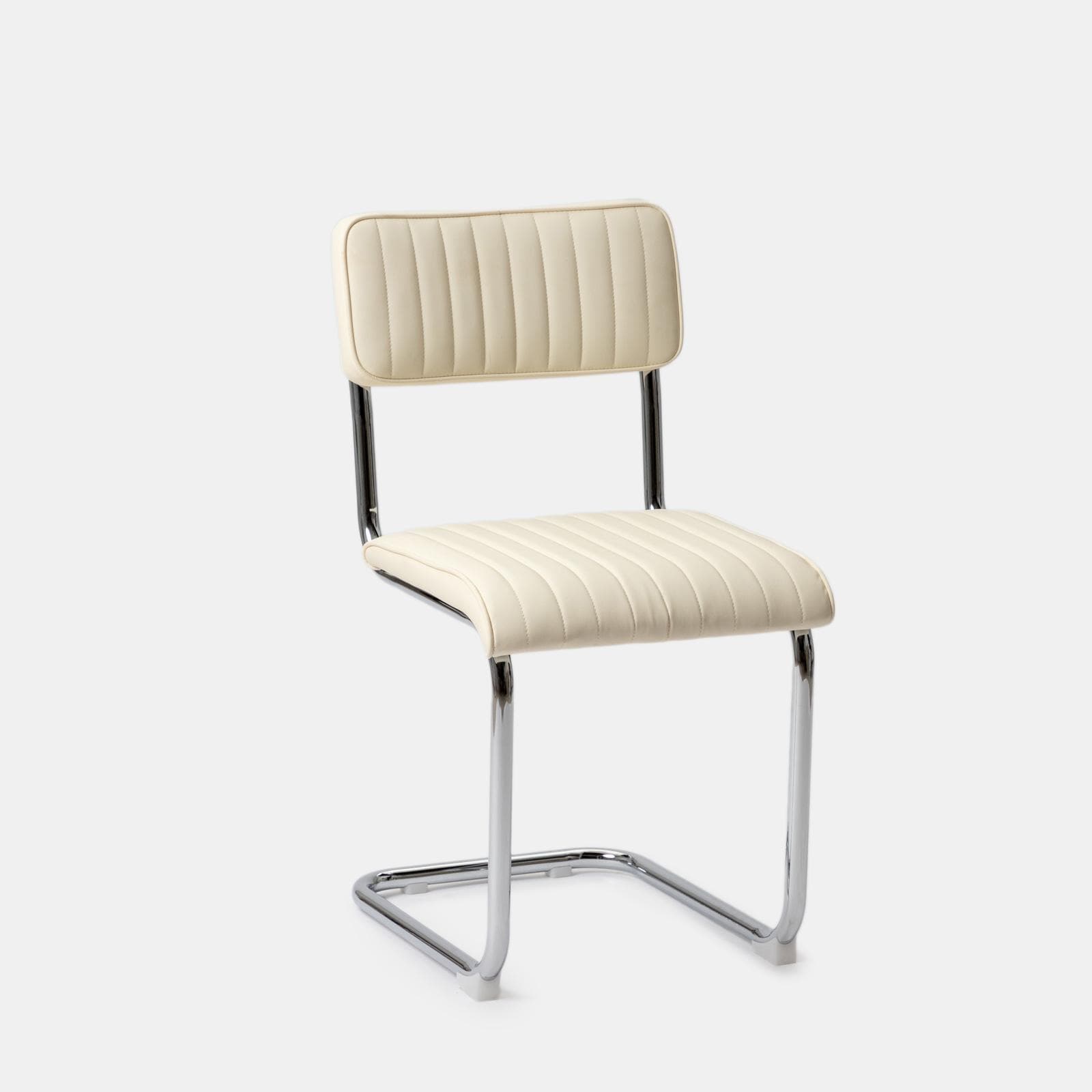 Set 4 sedie in similpelle crema con struttura in metallo cromo - Bridget