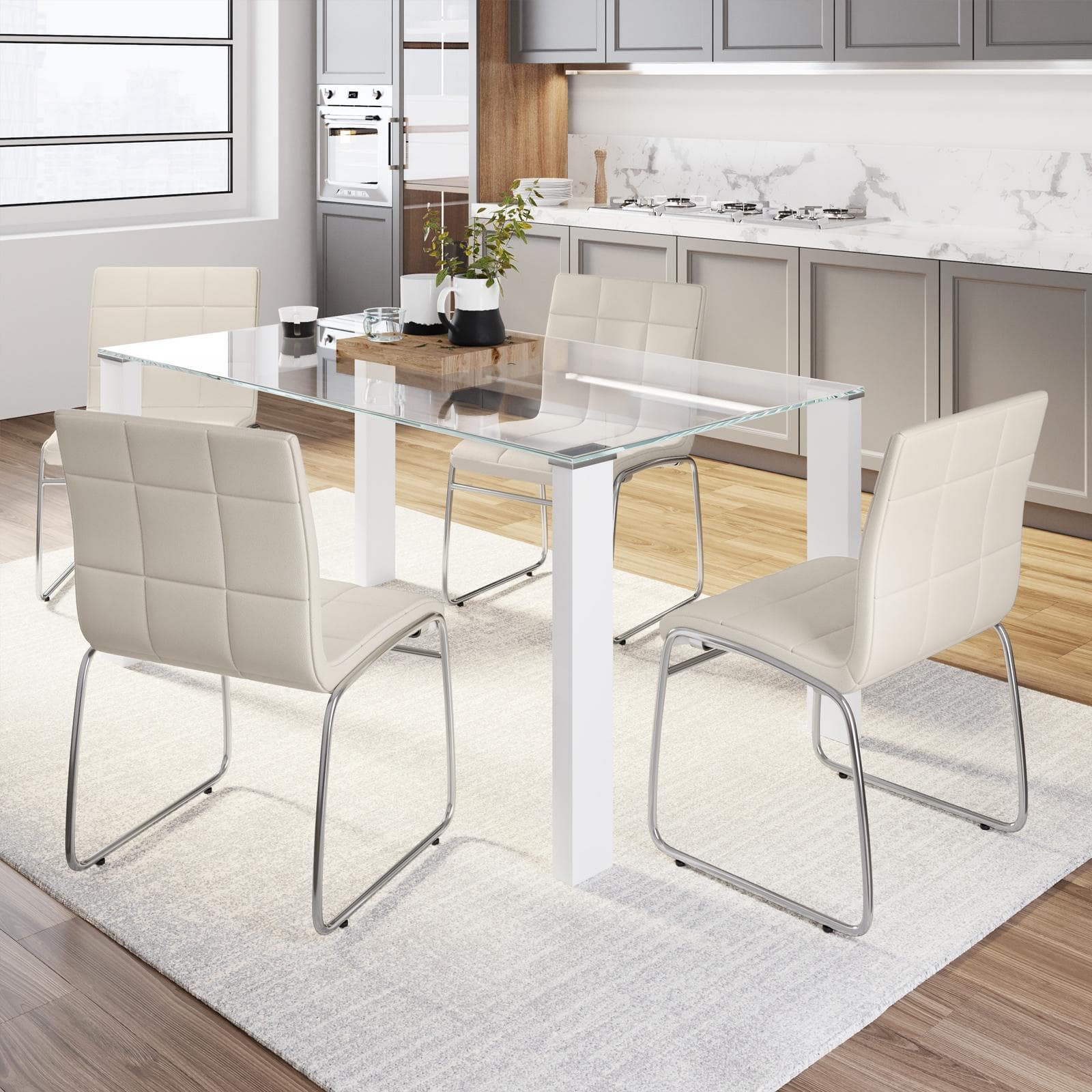 Set 4 sedie in similpelle bianco con gambe a slitta cromo - Dilez