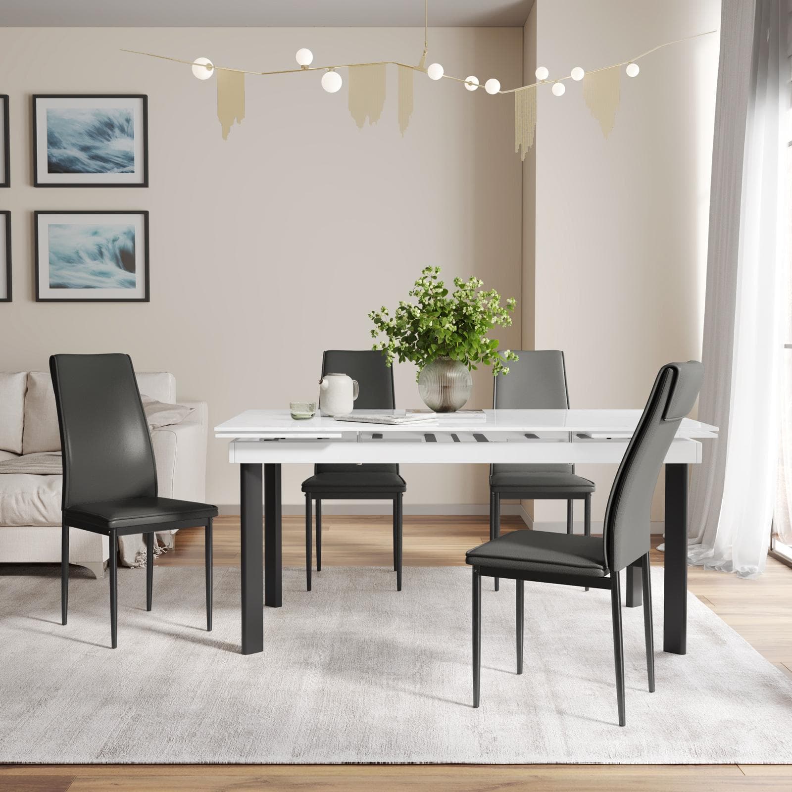 Set 4 sedie in similpelle grigio scuro con gambe in metallo nero - Iolanda