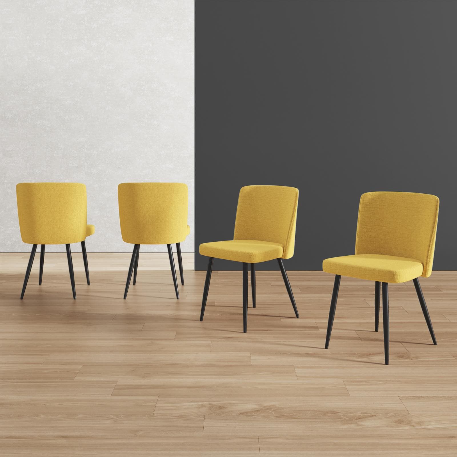 Set 4 sedie in tessuto giallo e gambe in metallo nero - Strand