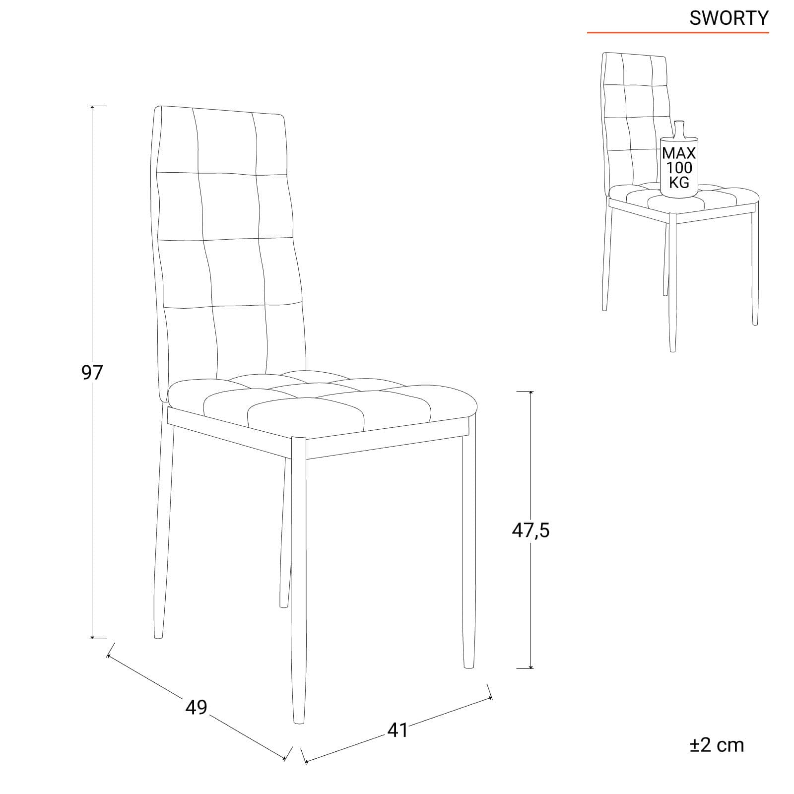 Set 4 sedie in tessuto grigio fumo con gambe in metallo nero - Sworty