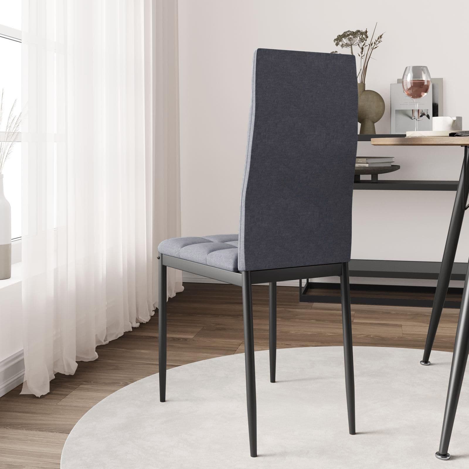 Set 4 sedie in tessuto grigio fumo con gambe in metallo nero - Sworty