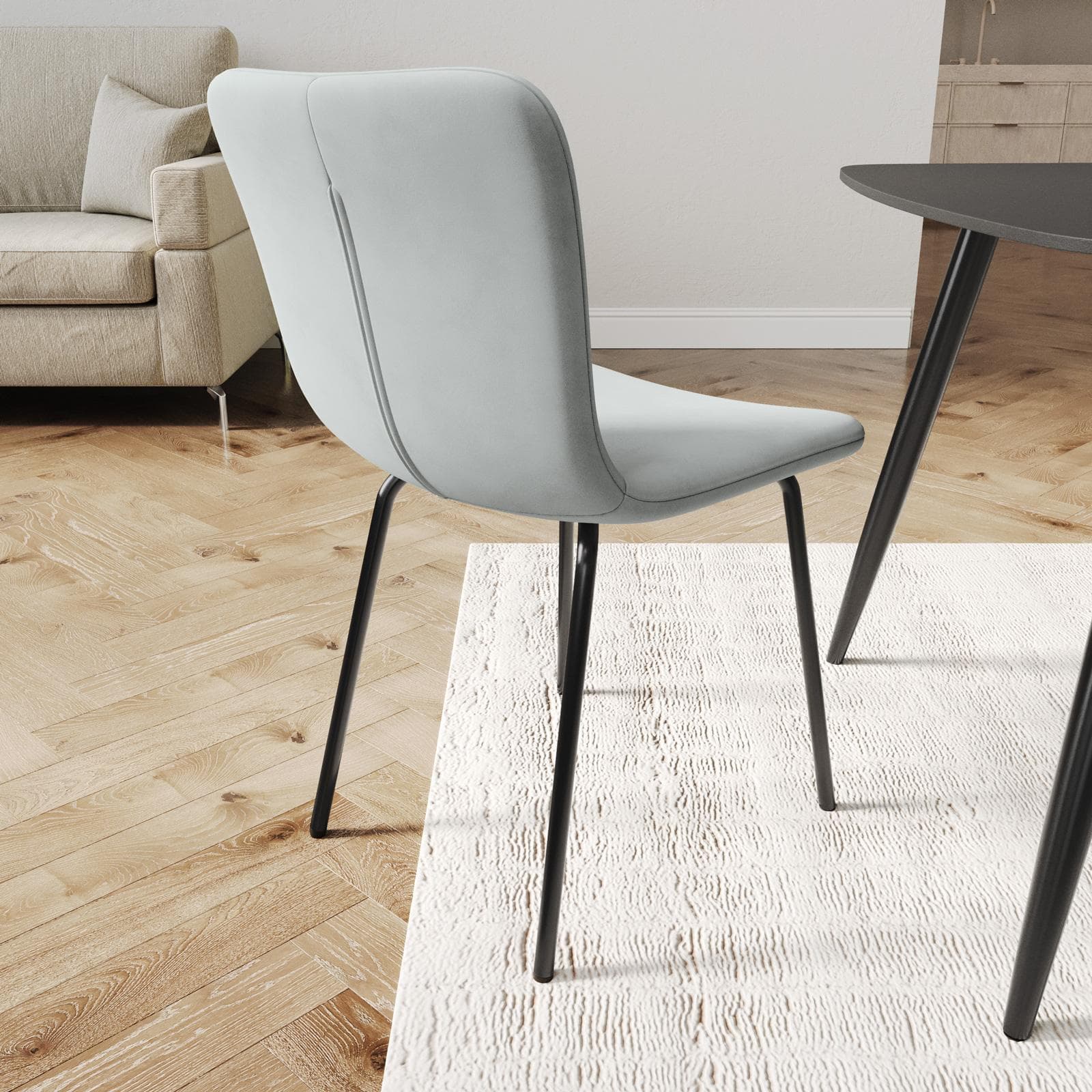 Set 4 sedie in tessuto grigio ghiaccio con gambe in metallo nero - Belita