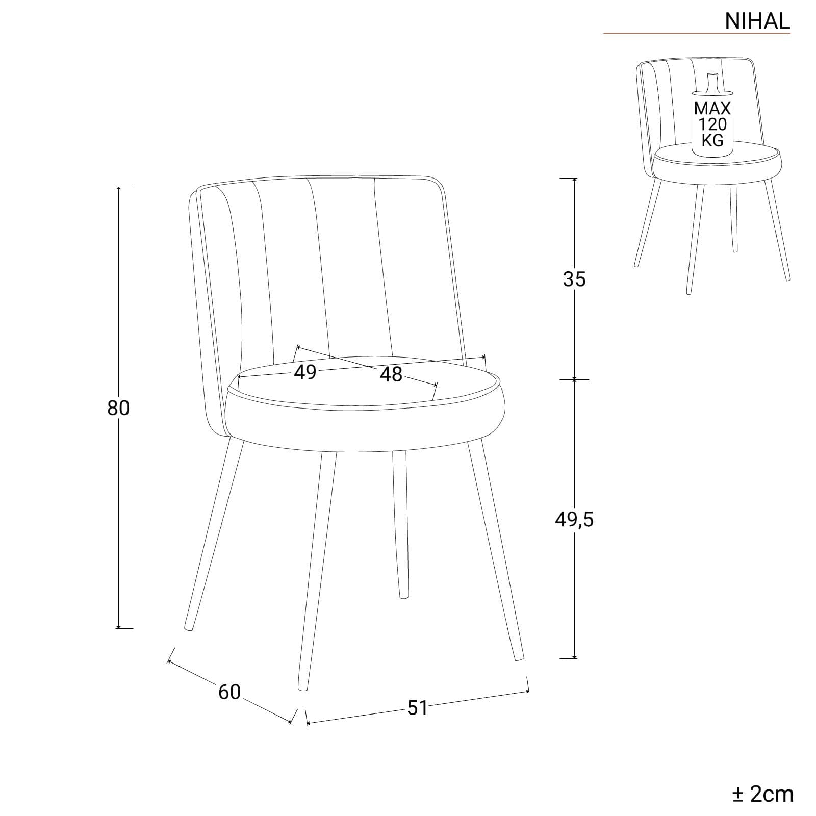 Set 4 sedie in tessuto tortora chiaro con gambe in metallo effetto legno - Nihal