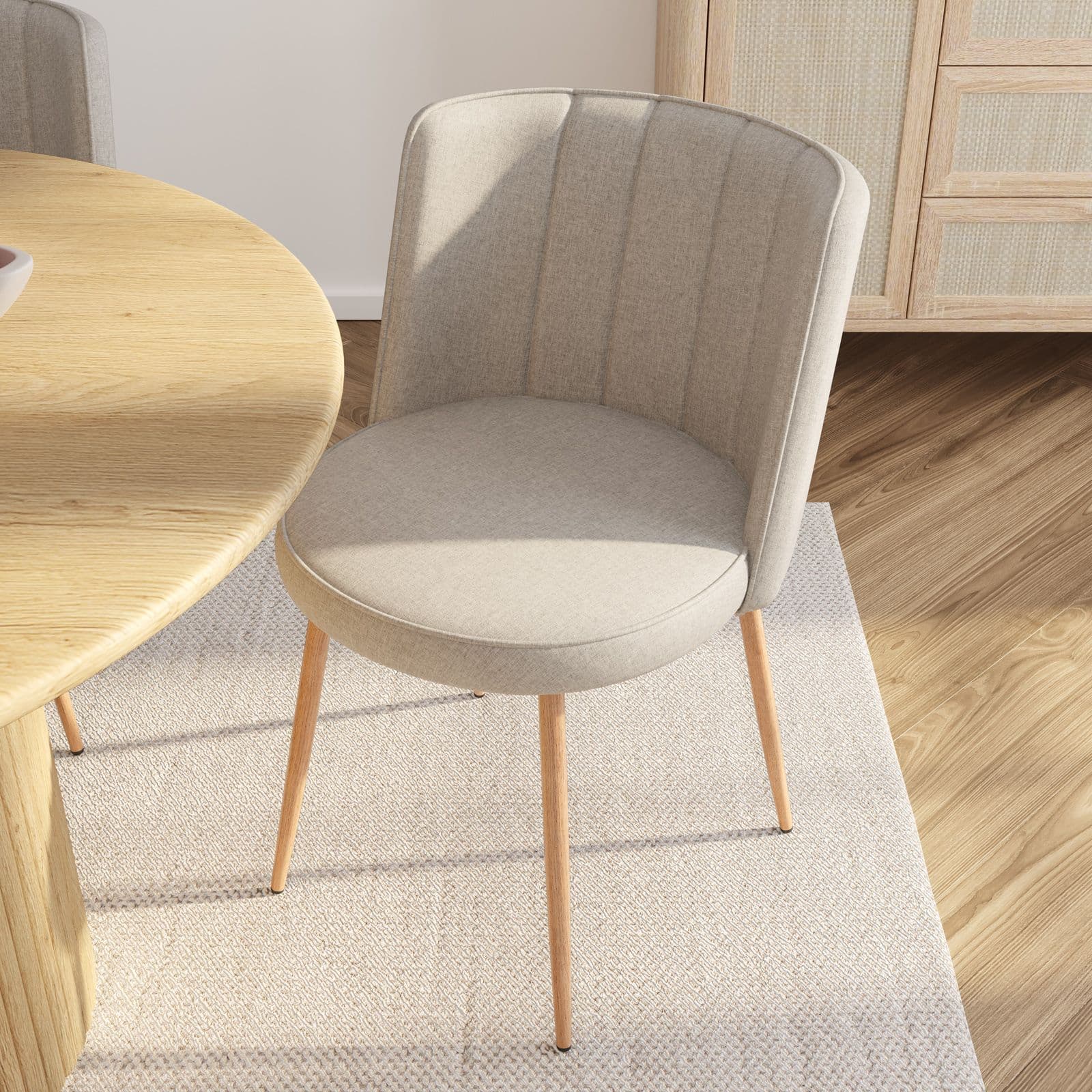 Set 4 sedie in tessuto tortora chiaro con gambe in metallo effetto legno - Nihal