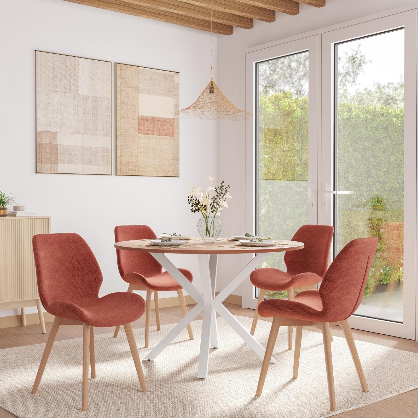 Set 4 sedie in tessuto terracotta con gambe in legno - Hattie