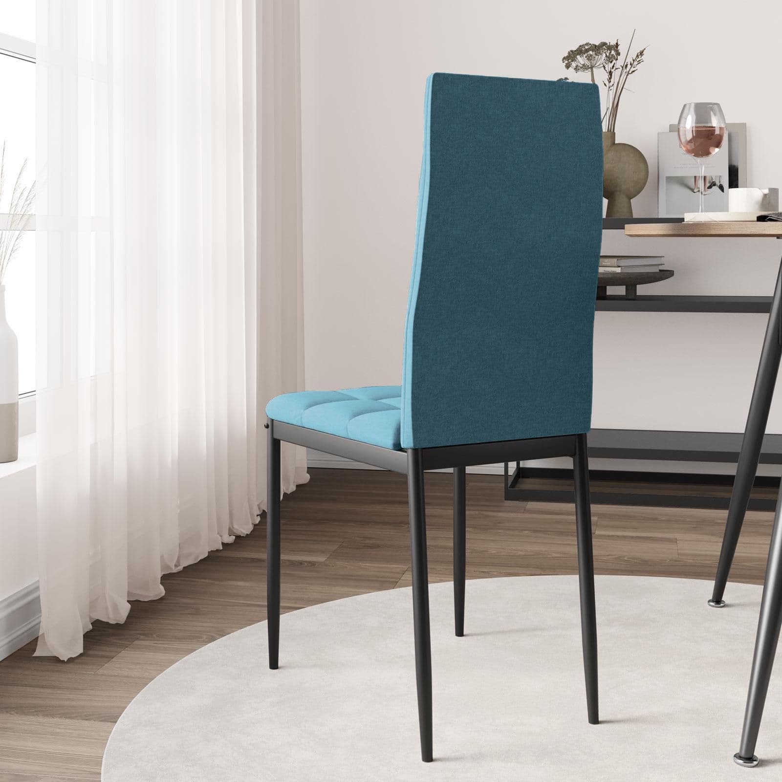 Set 4 sedie in tessuto turchese con gambe in metallo nere - Sworty
