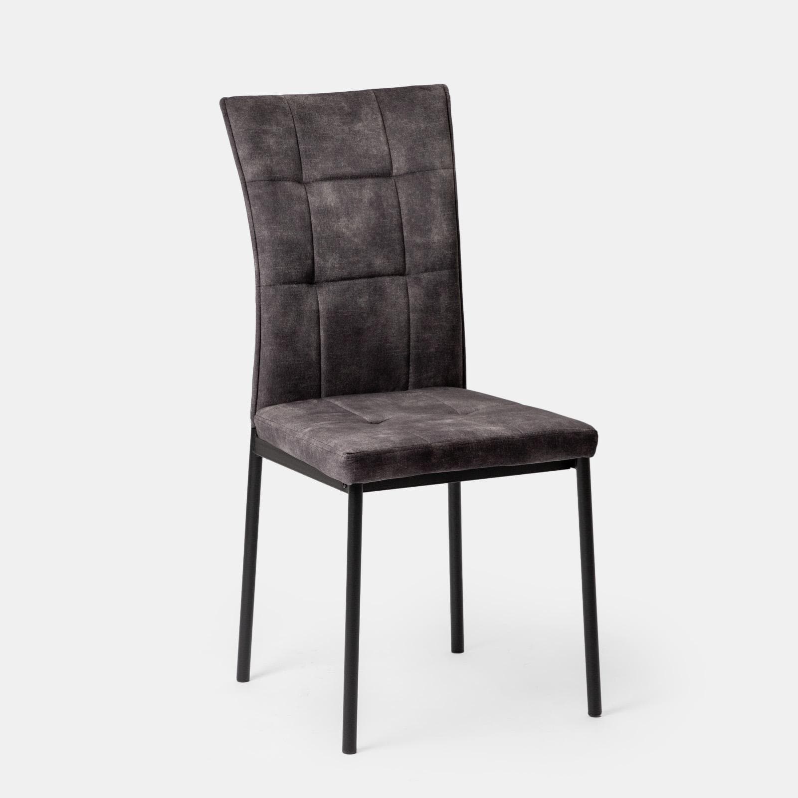 Set 4 sedie in velluto trapuntato antracite e gambe in metallo nero - Emery