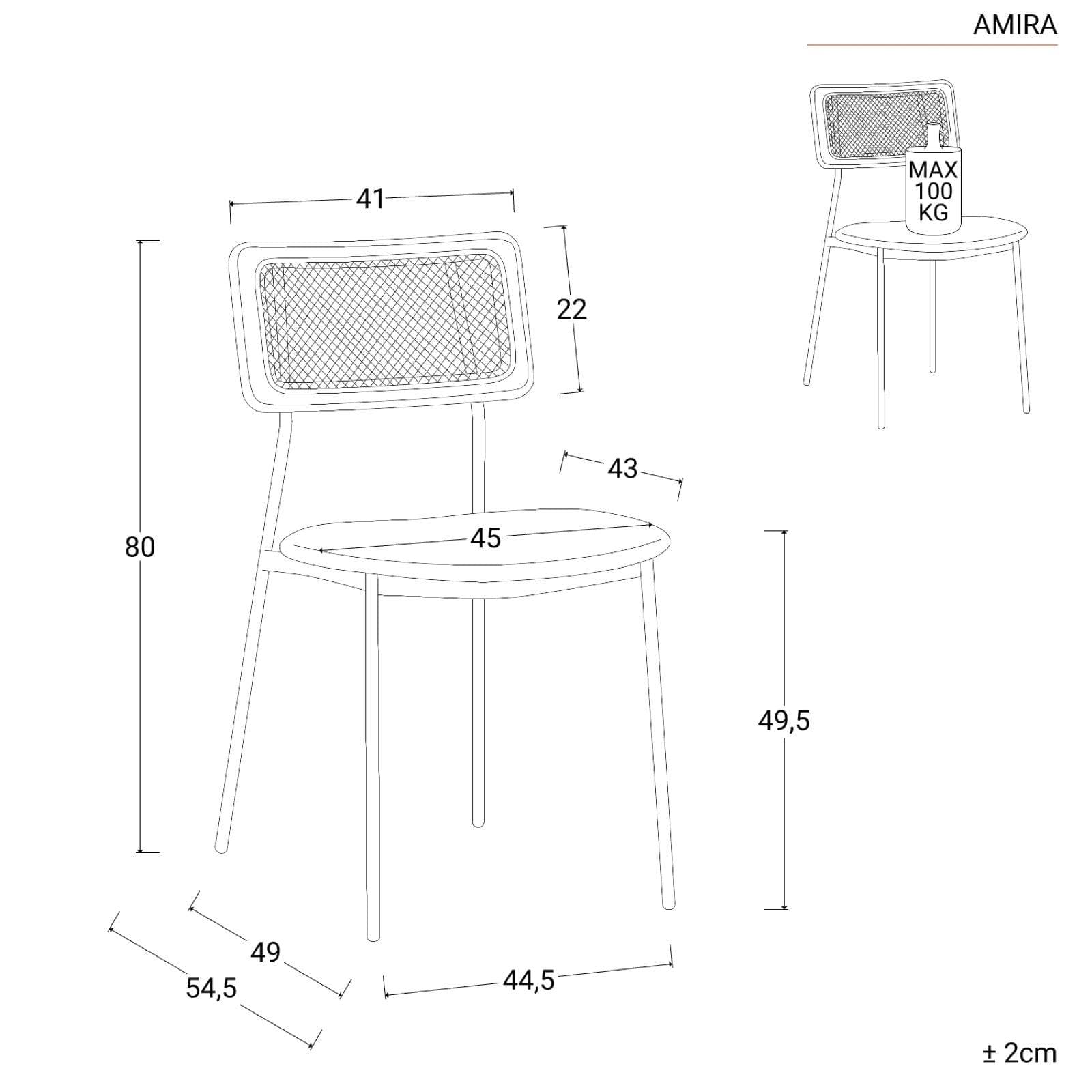 Set 4 sedie in velluto beige con schienale in rattan e gambe in metallo nero - Amira