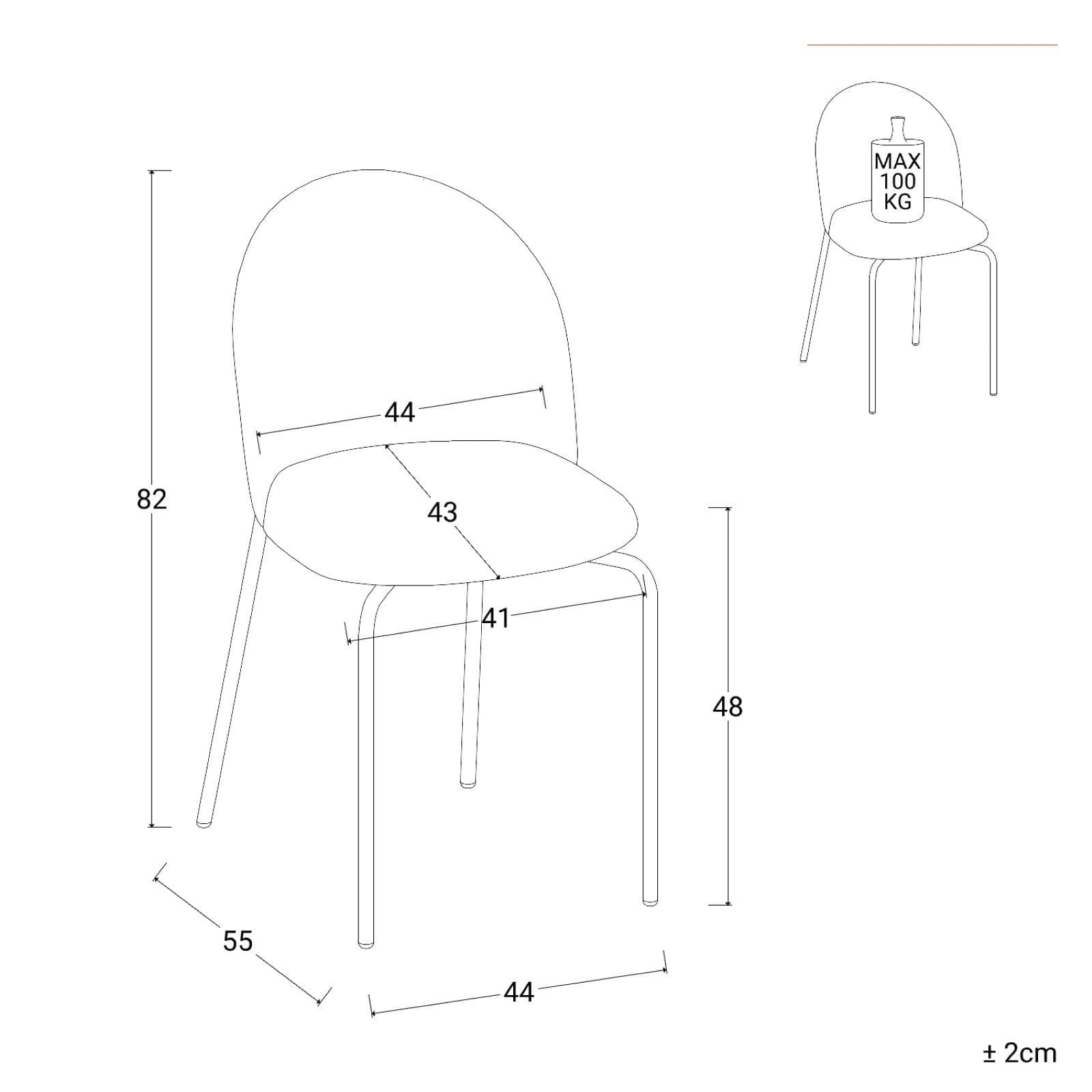 Set 4 sedie in velluto grigio chiaro con gambe nere - Wilmer