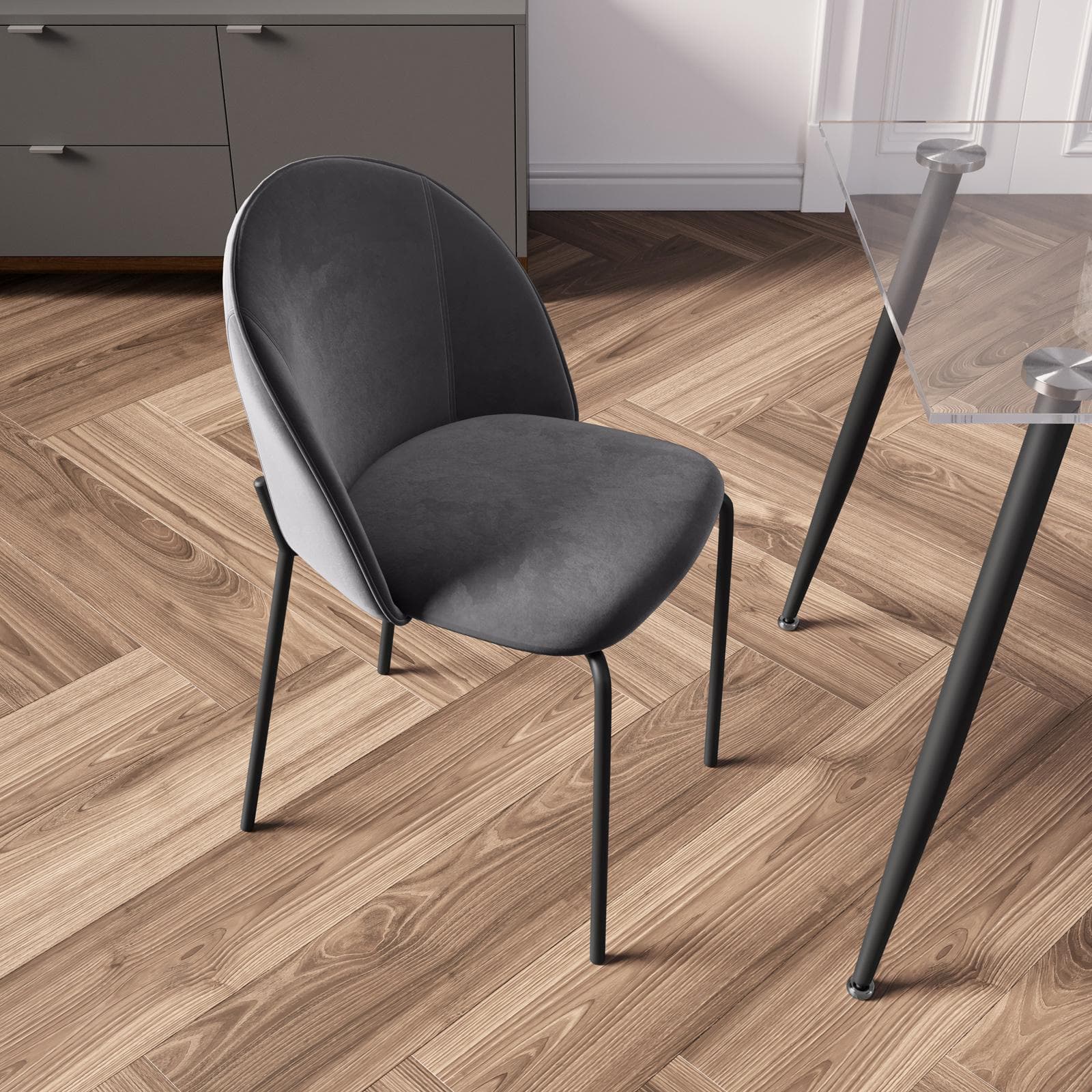Set 4 sedie in velluto grigio scuro con gambe in metallo nero - Vesta