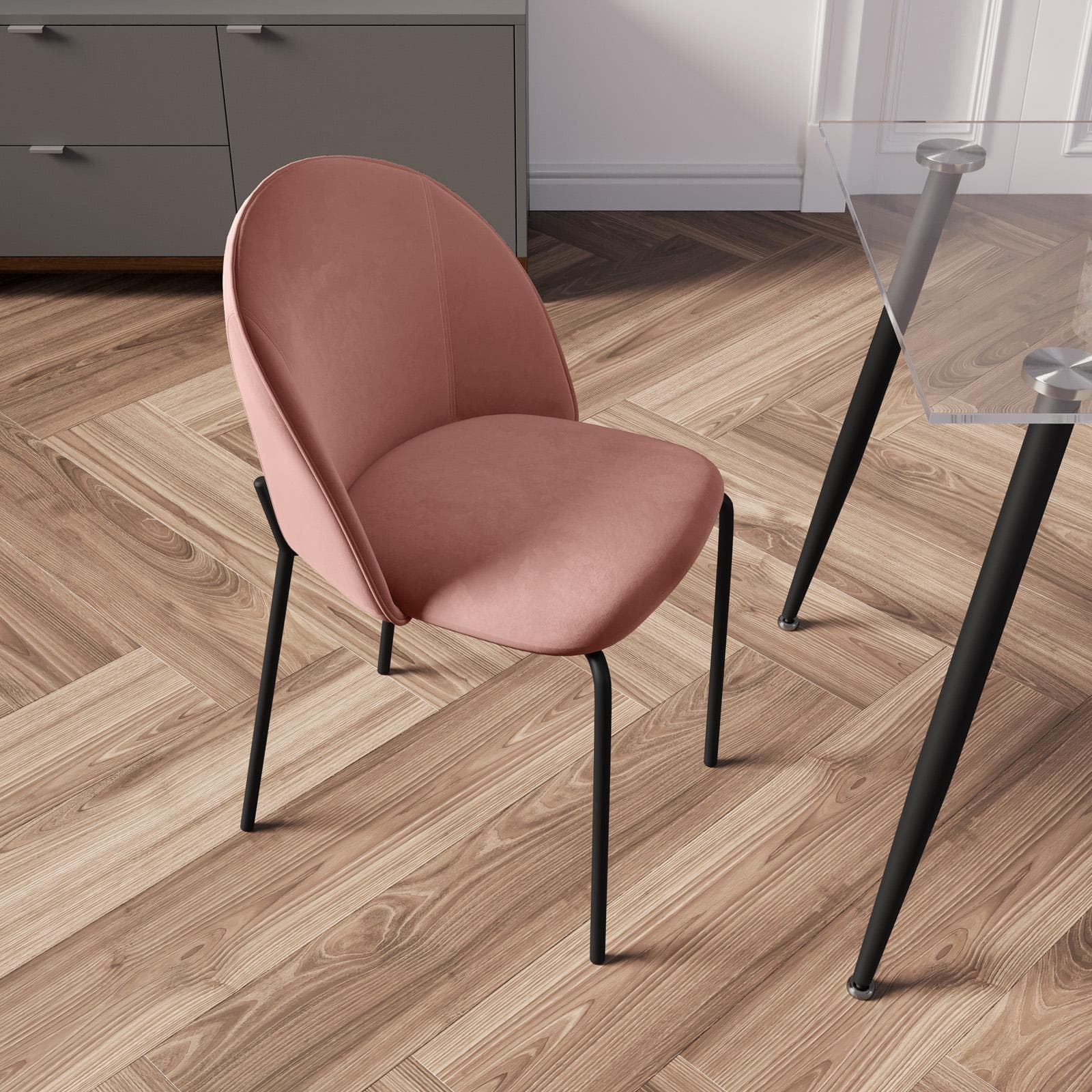 Set 4 sedie in velluto rosa antico con gambe in metallo nero - Vesta