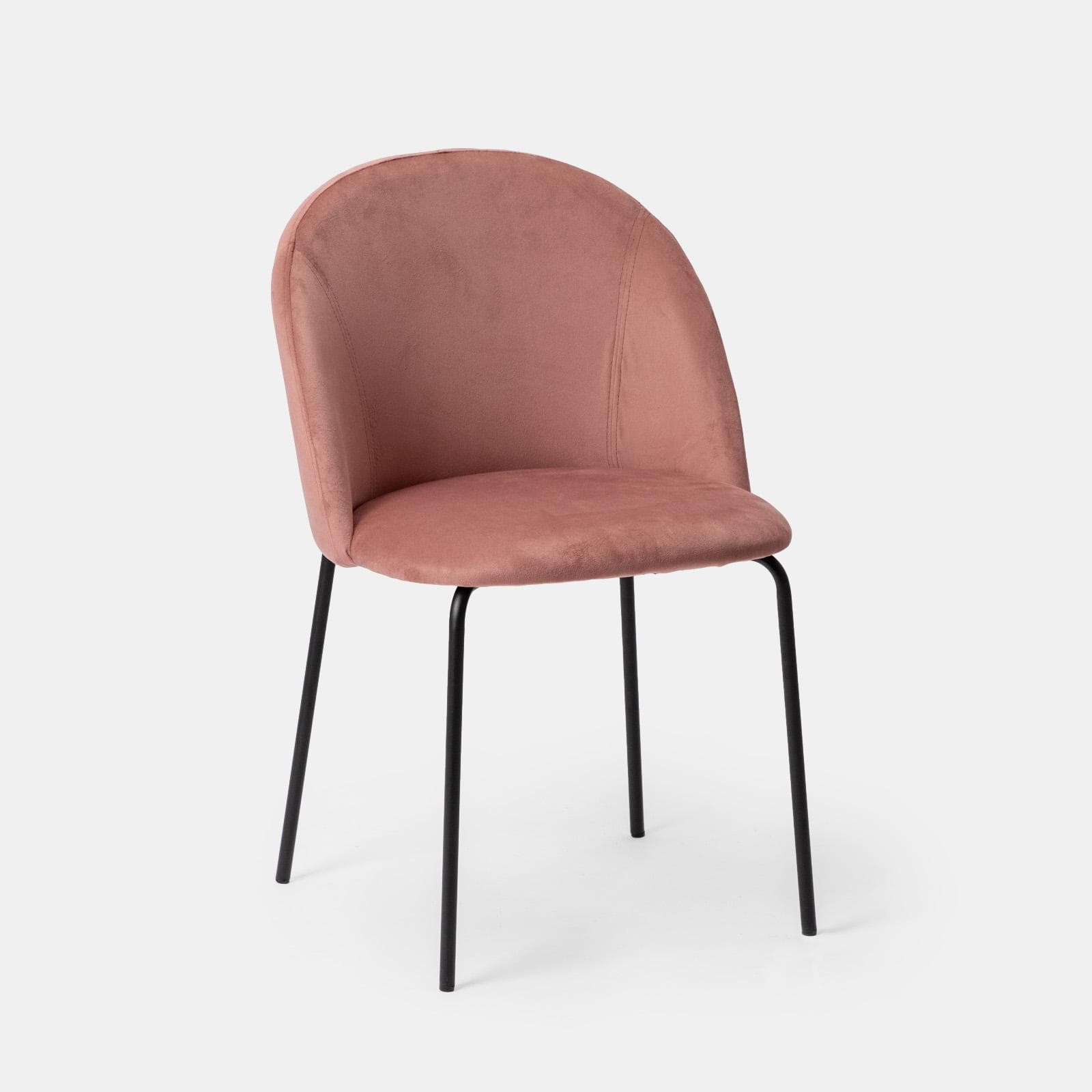 Set 4 sedie in velluto rosa antico con gambe in metallo nero - Vesta
