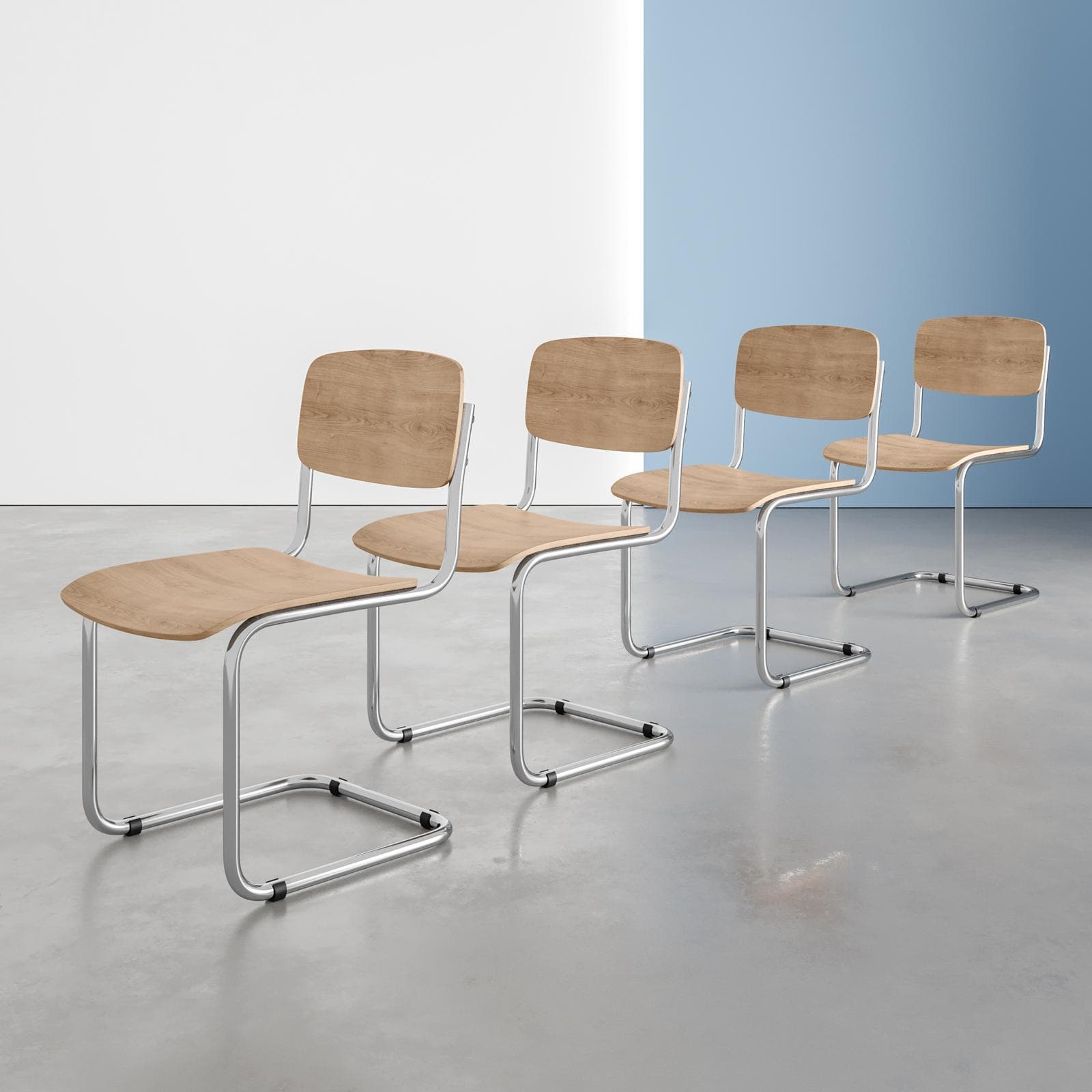 Set 4 sedie da ufficio effetto rovere e gambe cromo - Dummy
