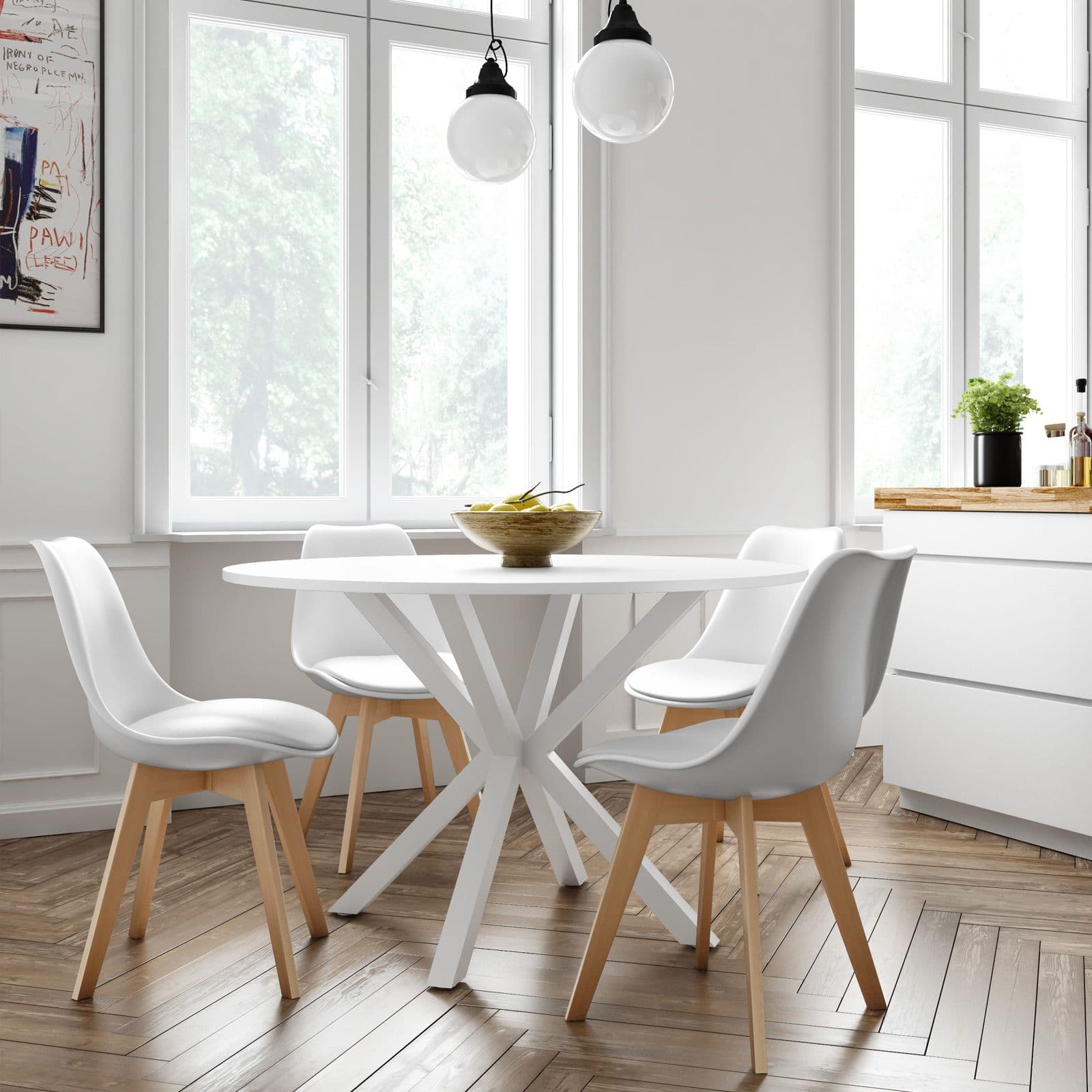 Set 4 sedie scandi bianche gambe in legno con cuscino - Alborg Plus