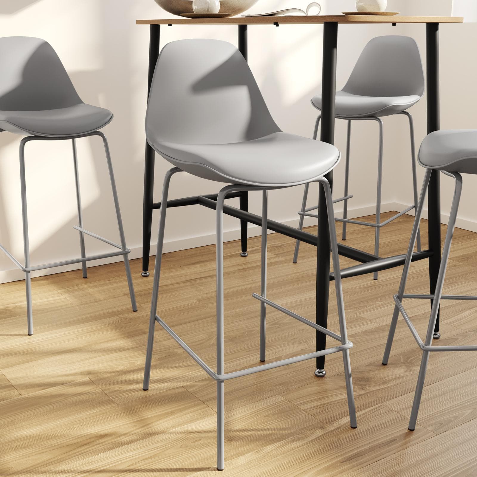 Set 4 sgabelli grigio con cuscino in similpelle - Akito
