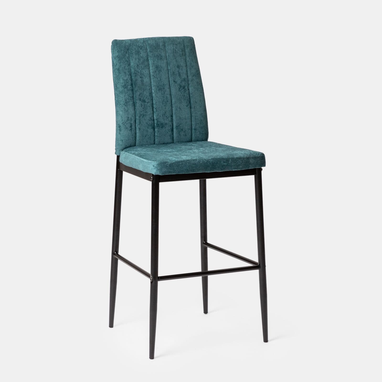 Set 4 sgabelli in tessuto effetto maglia blu petrolio con gambe in metallo nero - Allegra