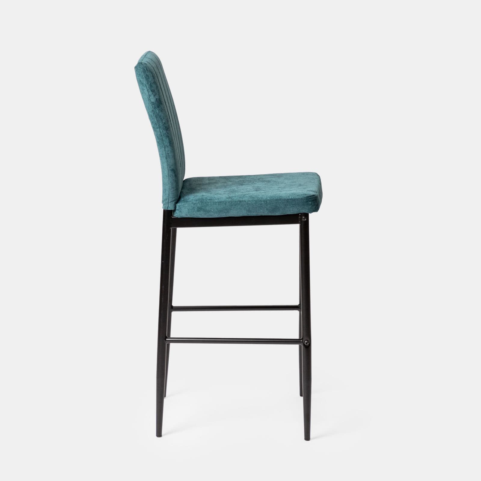 Set 4 sgabelli in tessuto effetto maglia blu petrolio con gambe in metallo nero - Allegra