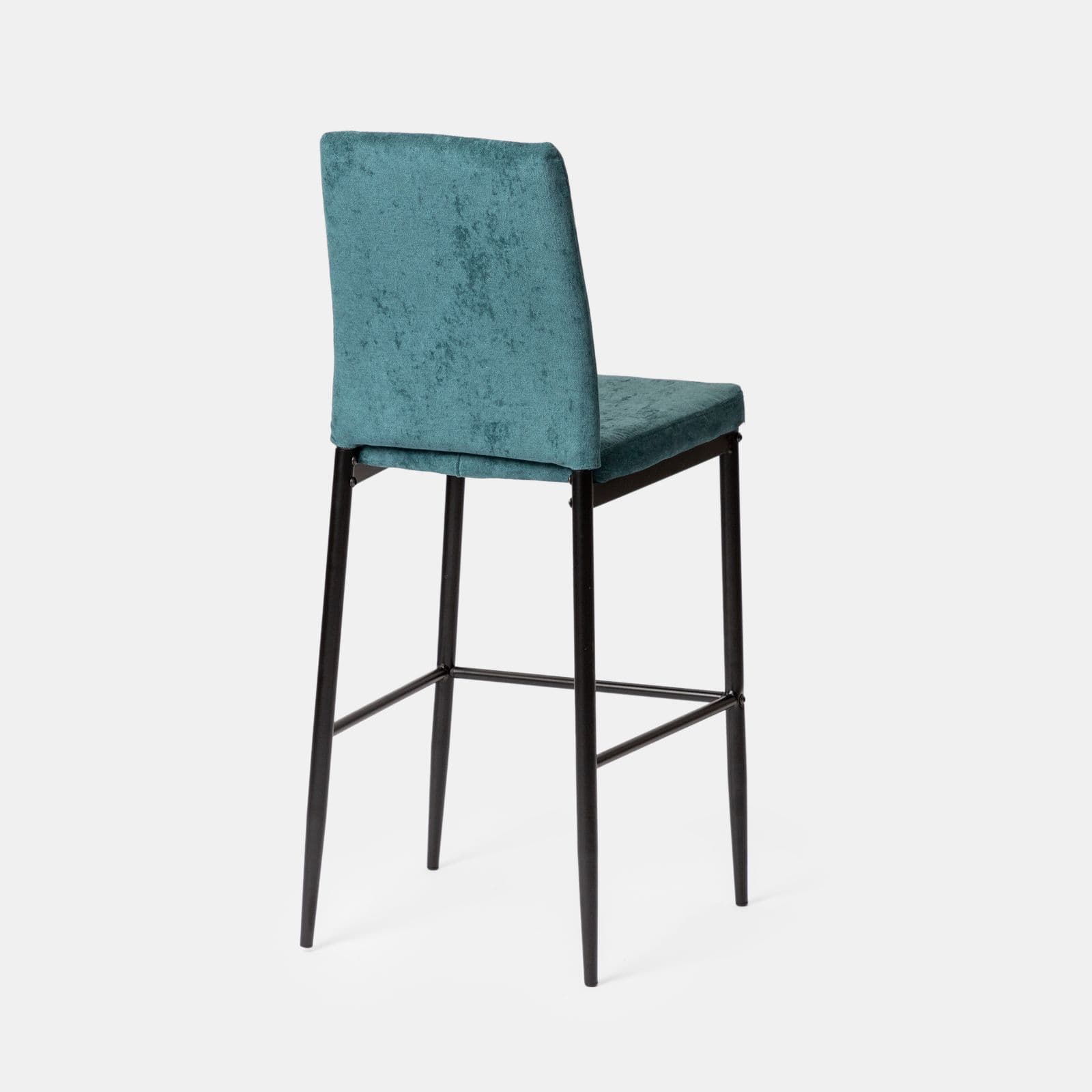 Set 4 sgabelli in tessuto effetto maglia blu petrolio con gambe in metallo nero - Allegra