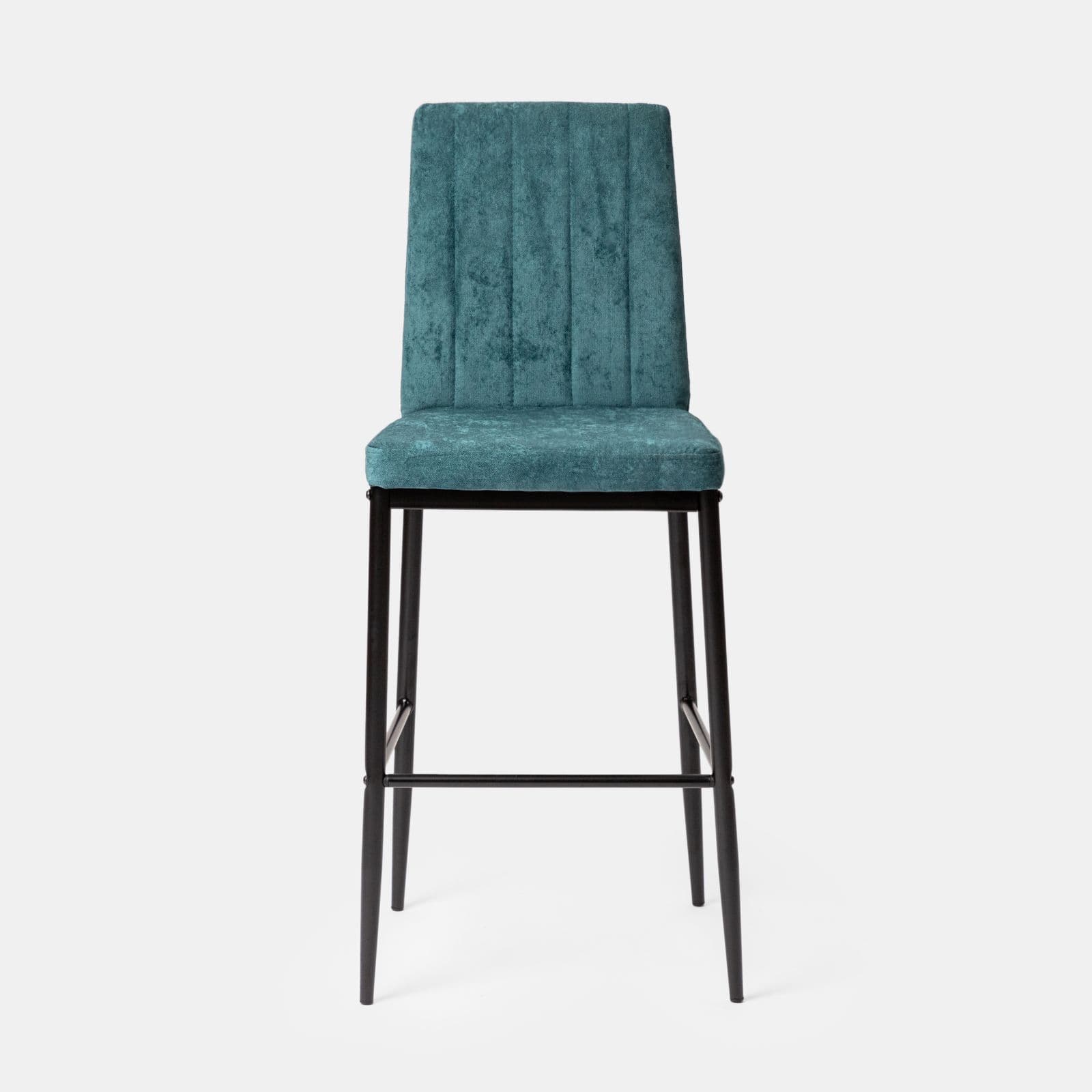 Set 4 sgabelli in tessuto effetto maglia blu petrolio con gambe in metallo nero - Allegra