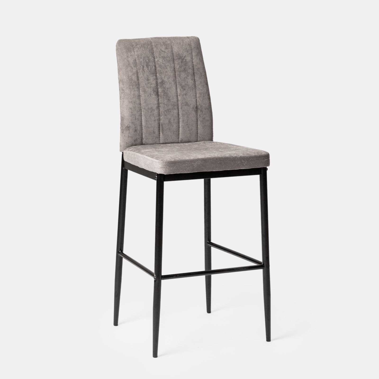 Set 4 sgabelli in tessuto effetto maglia grigio con gambe in metallo nero - Allegra