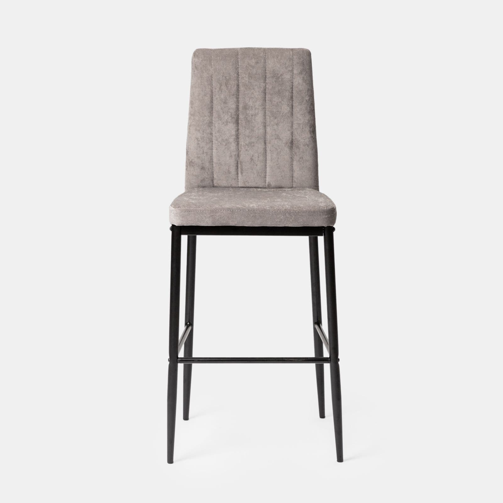 Set 4 sgabelli in tessuto effetto maglia grigio con gambe in metallo nero - Allegra