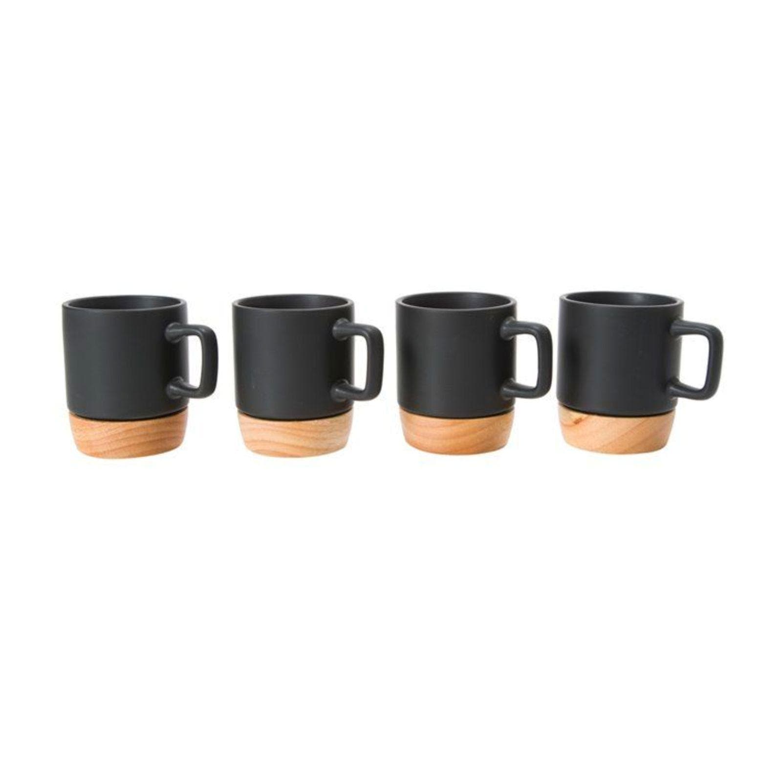Set 4 tazzine 12 cl in ceramica nero con sottobicchieri in bambù