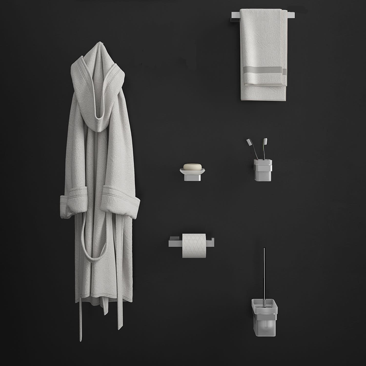 Set 5 accessori a muro in acciaio inox spazzolato e vetro satinato - Maui di Gedy