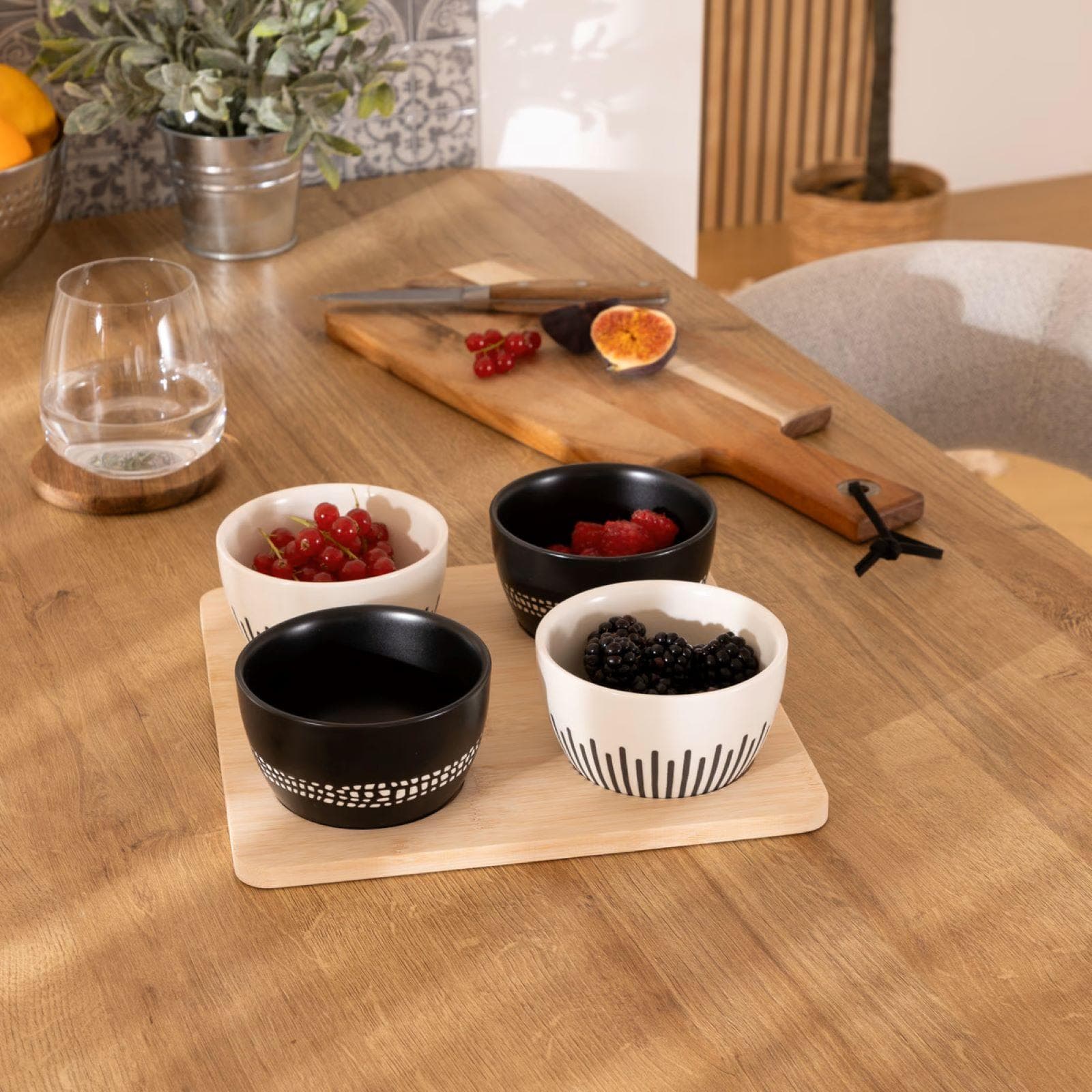 Set 5 accessori per aperitivo in bambù naturale e ceramica motivo etnico