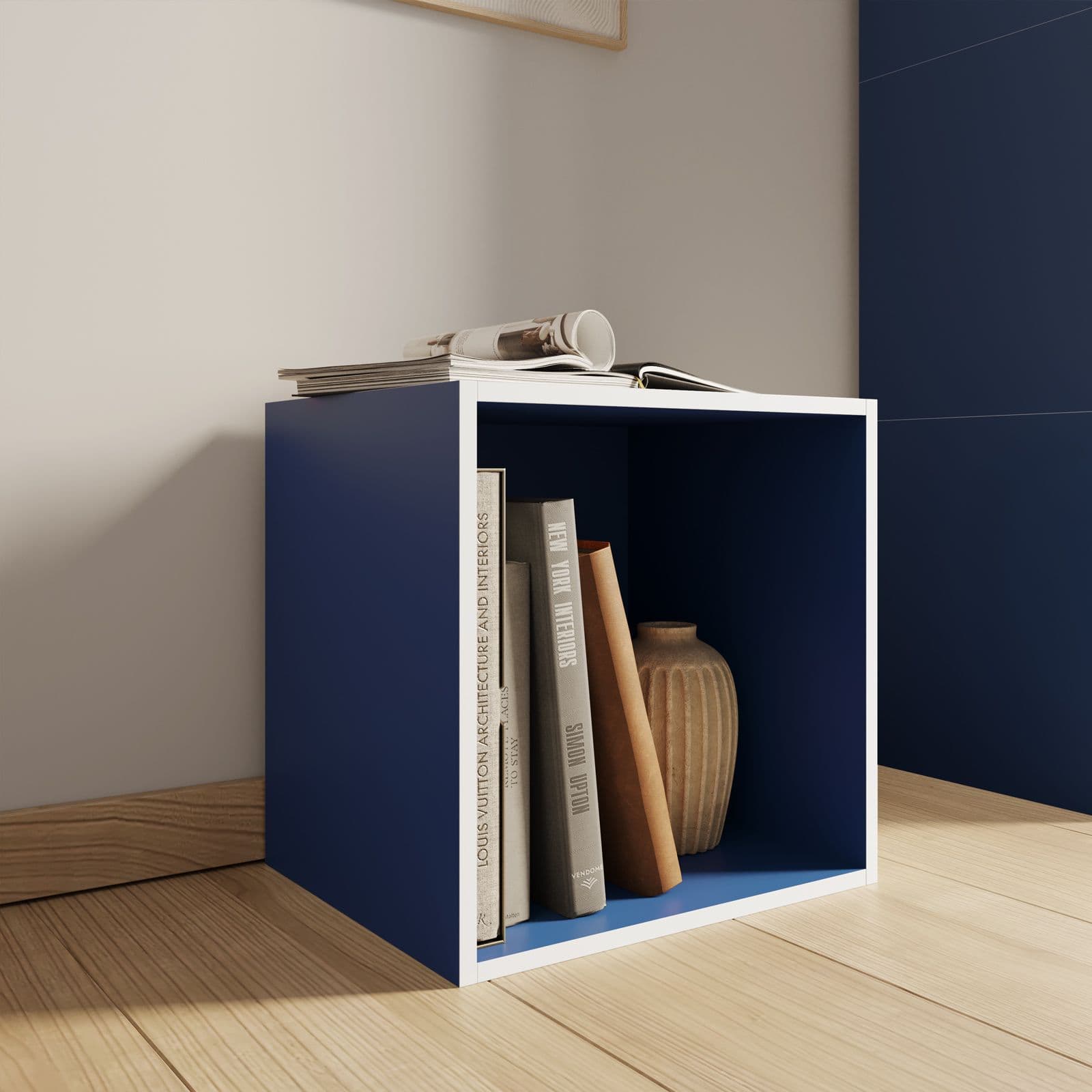 Set 6 cubi modulari blu con ante e ripiani - Puzzle