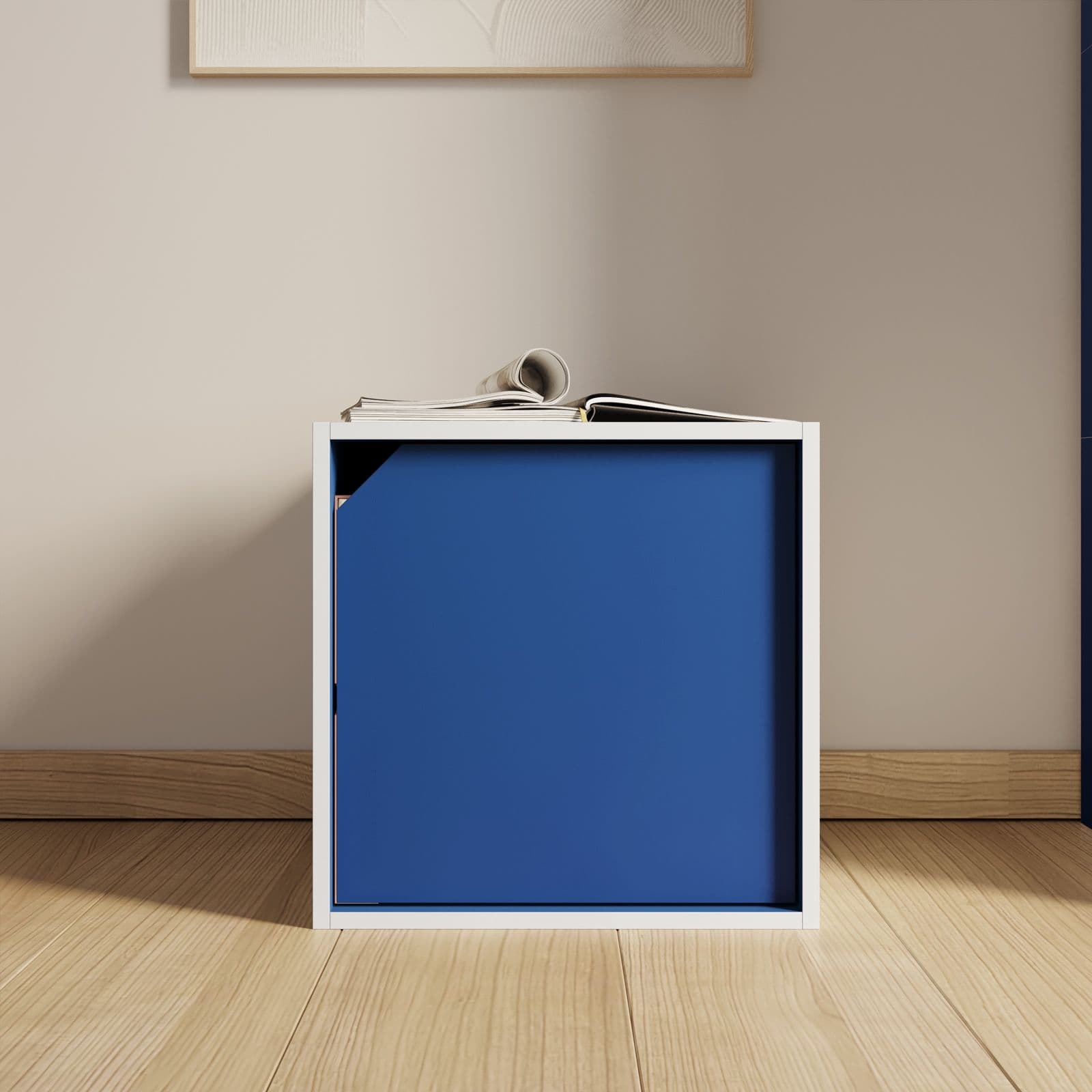 Set 6 cubi modulari blu con ante e ripiani - Puzzle
