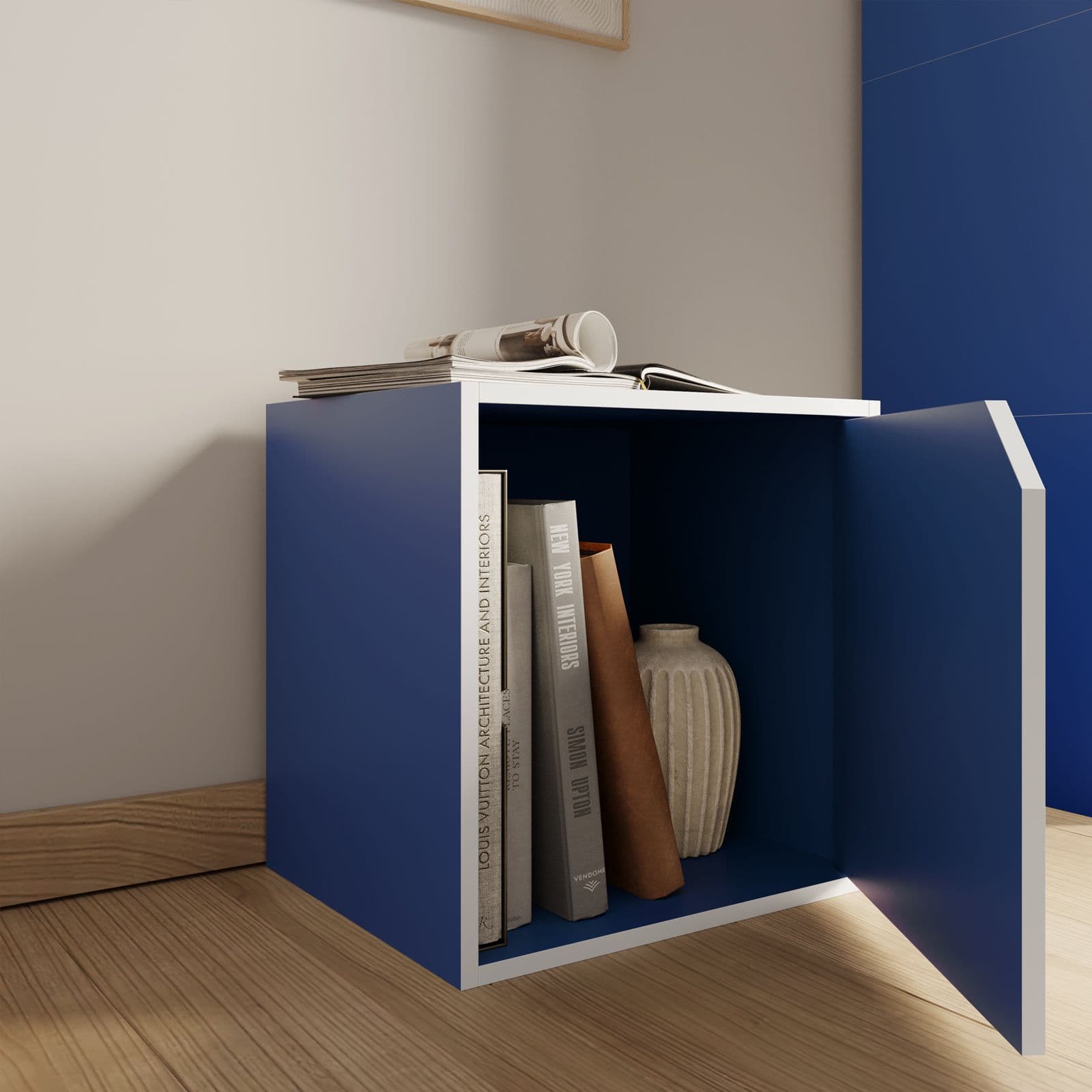 Set 6 cubi modulari blu con ante e ripiani - Puzzle