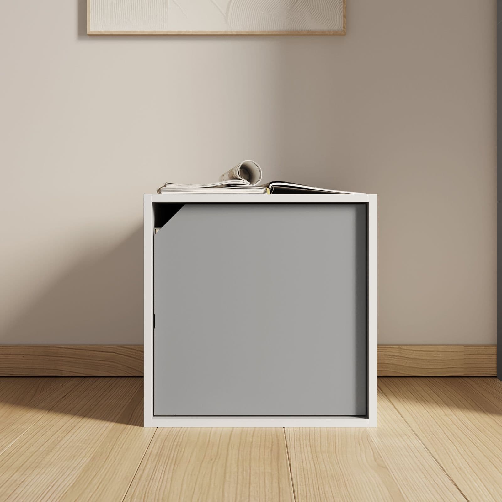 Set 6 cubi modulari grigio chiaro con ante e ripiani - Puzzle