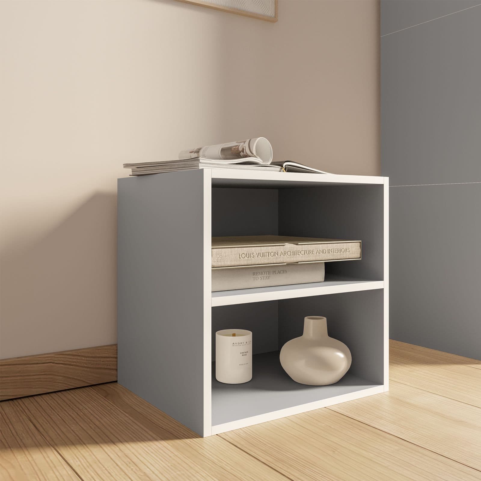 Set 6 cubi modulari grigio chiaro con ante e ripiani - Puzzle