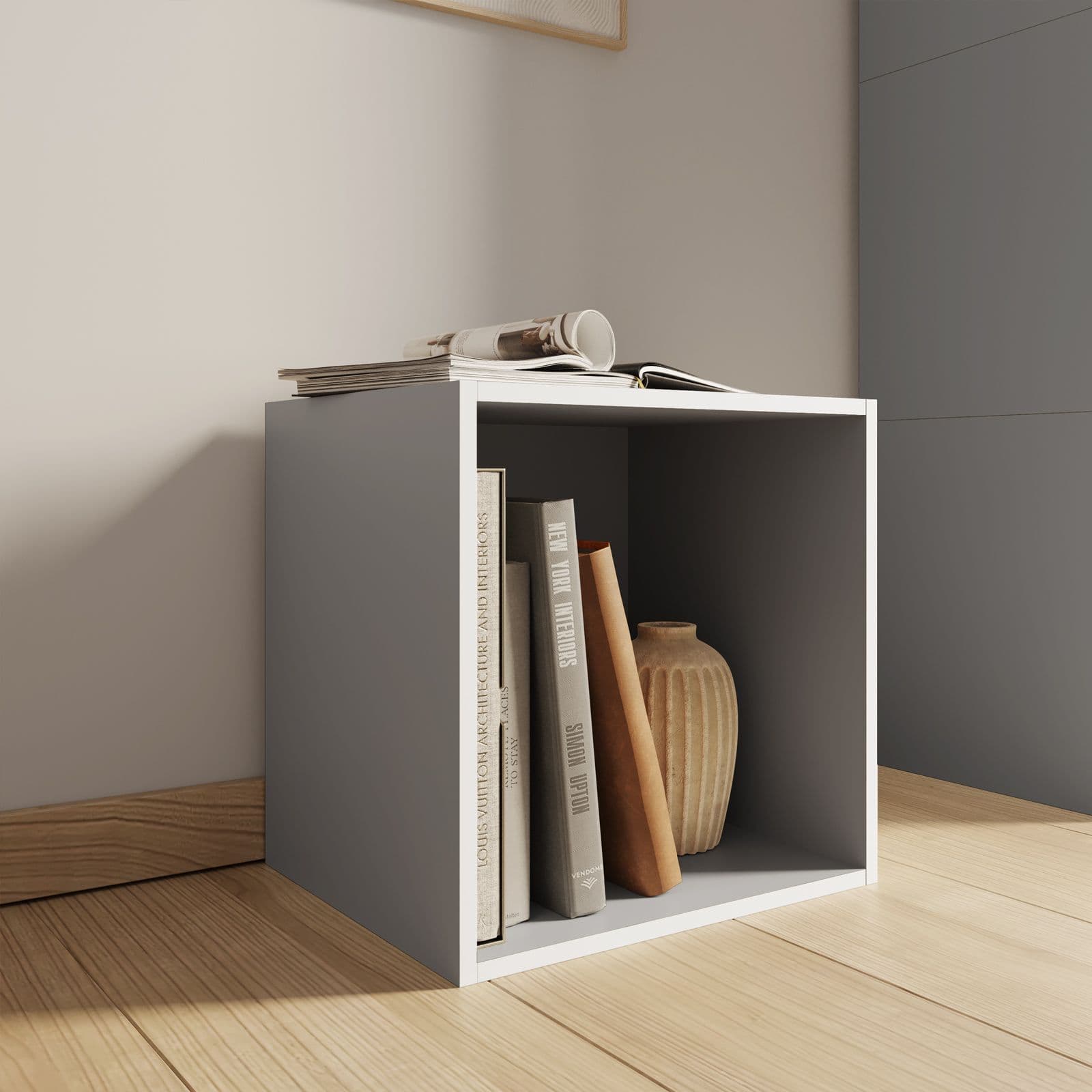 Set 6 cubi modulari grigio chiaro con ante e ripiani - Puzzle