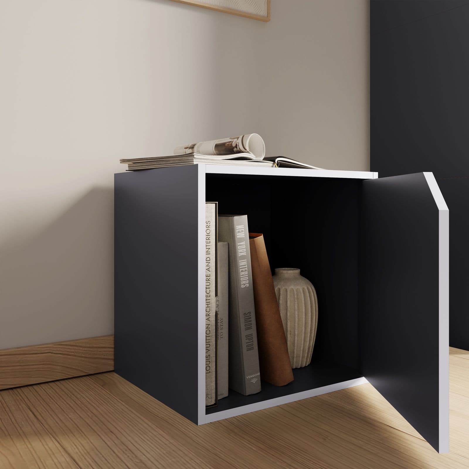 Set 6 cubi modulari grigio scuro con ante e ripiani - Puzzle