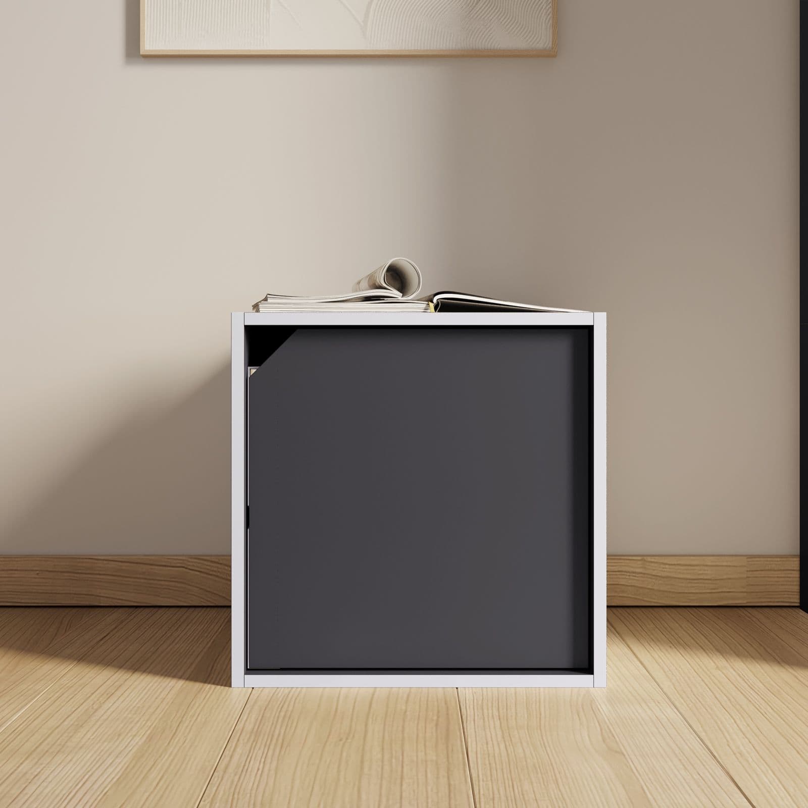 Set 6 cubi modulari grigio scuro con ante e ripiani - Puzzle