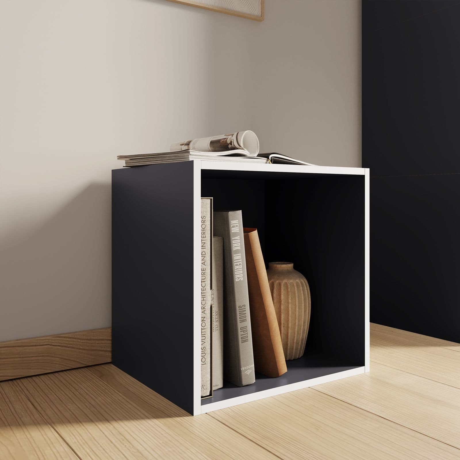 Set 6 cubi modulari grigio scuro con ante e ripiani - Puzzle