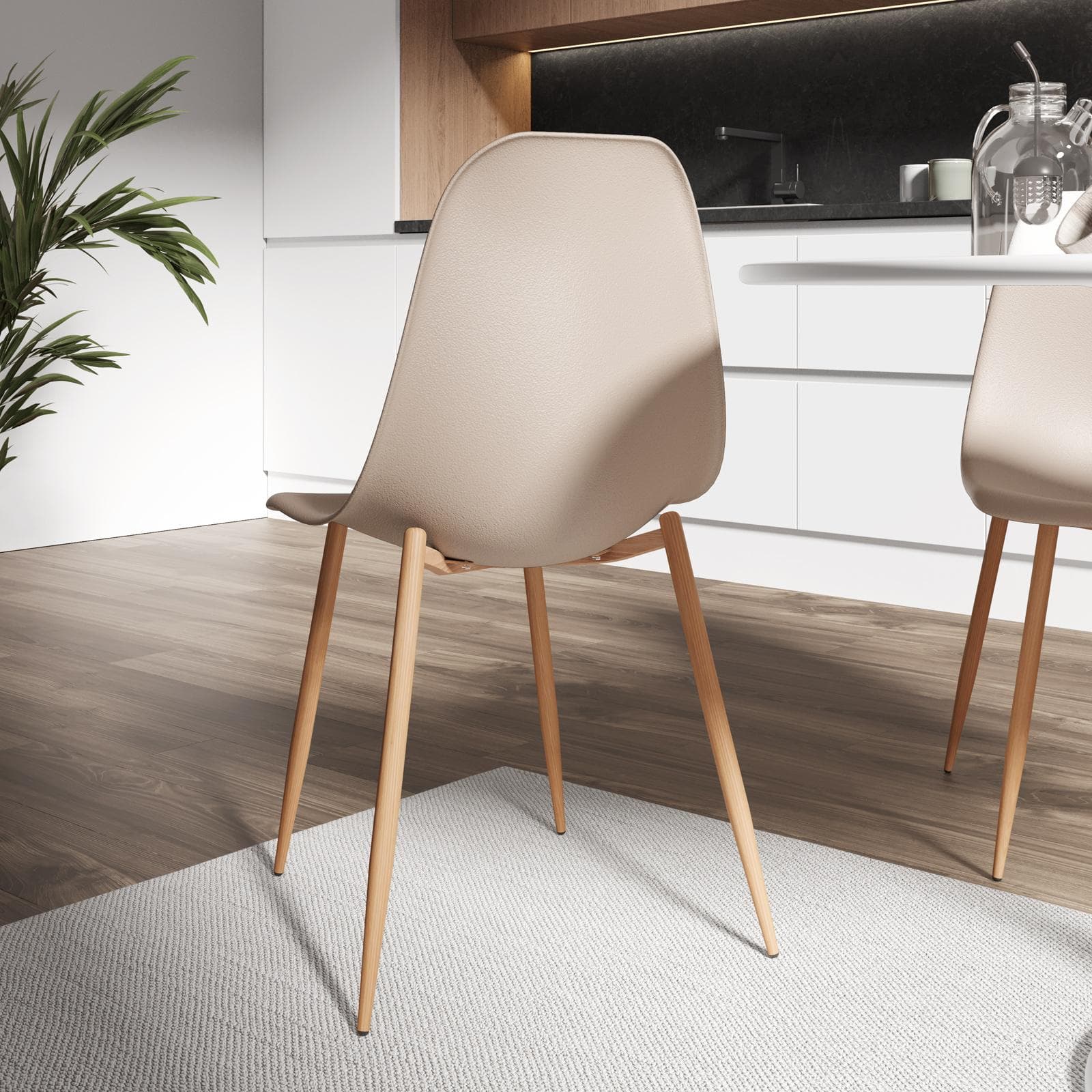 Set 6 sedie in polipropilene beige con gambe effetto legno - Kaily