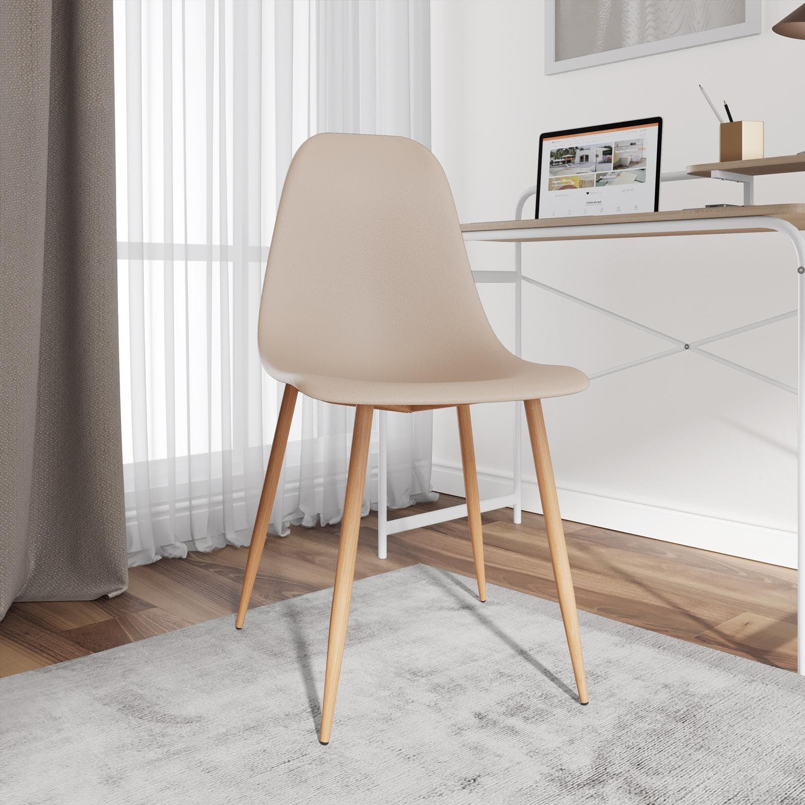Set 6 sedie in polipropilene beige con gambe effetto legno - Kaily