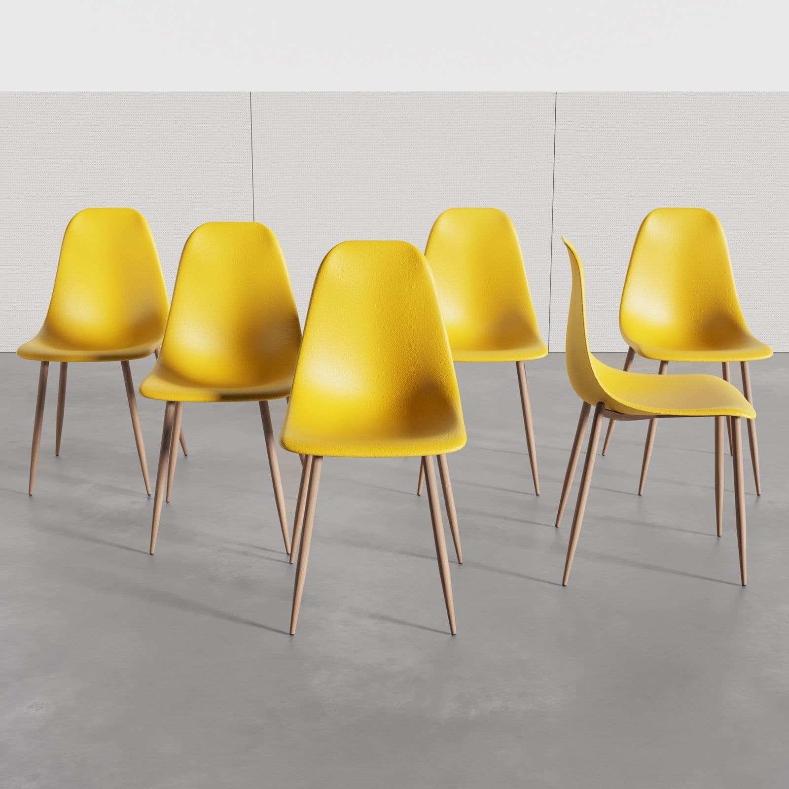 Set 6 sedie in polipropilene giallo ocra con gambe effetto legno - Kaily