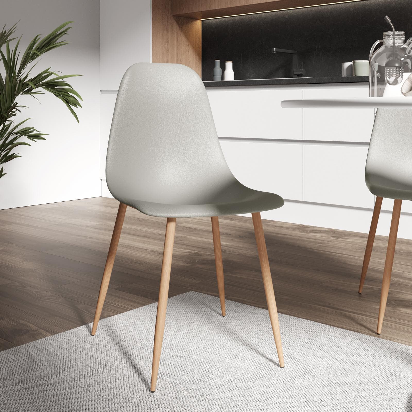 Set 6 sedie in polipropilene grigio con gambe effetto legno - Kaily