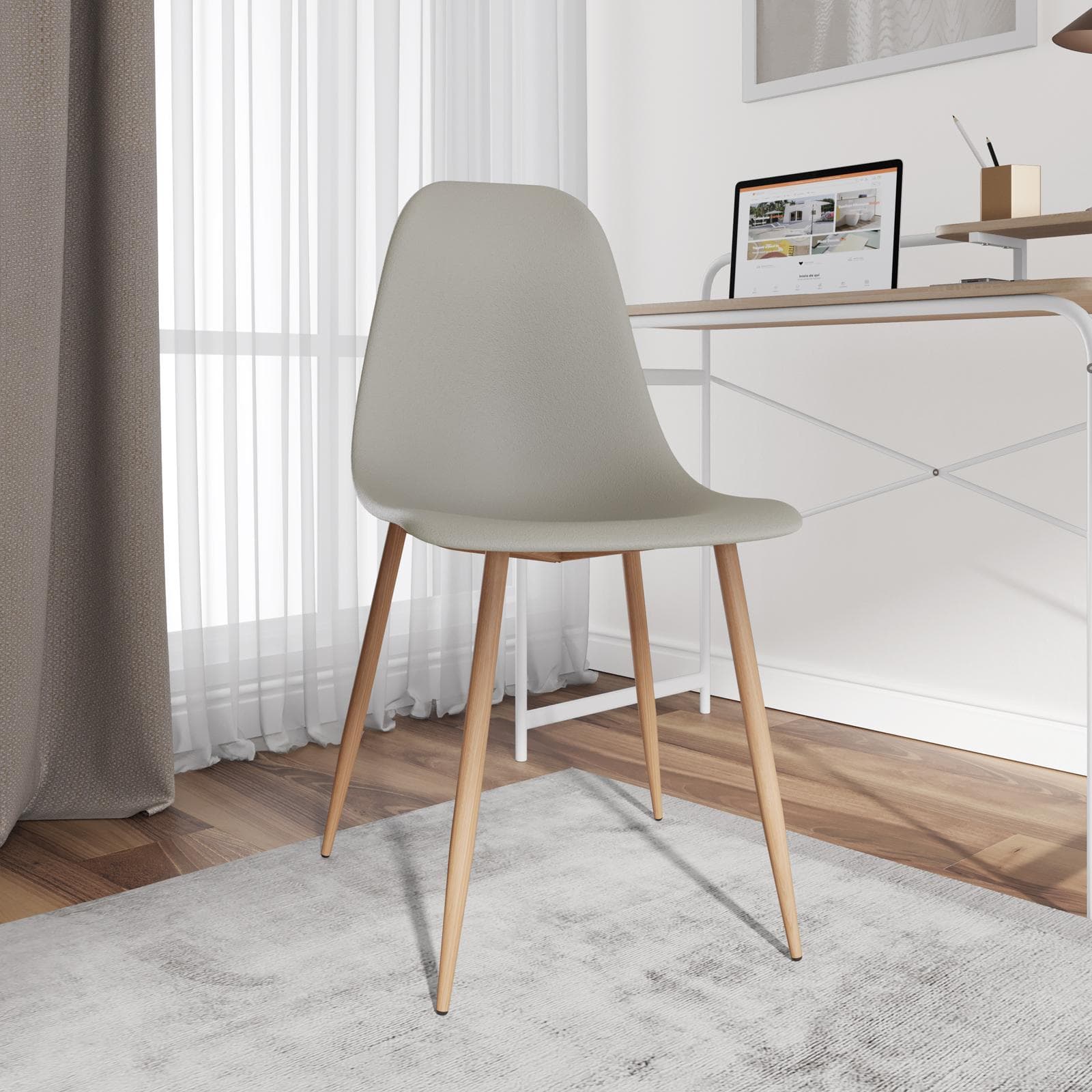 Set 6 sedie in polipropilene grigio con gambe effetto legno - Kaily