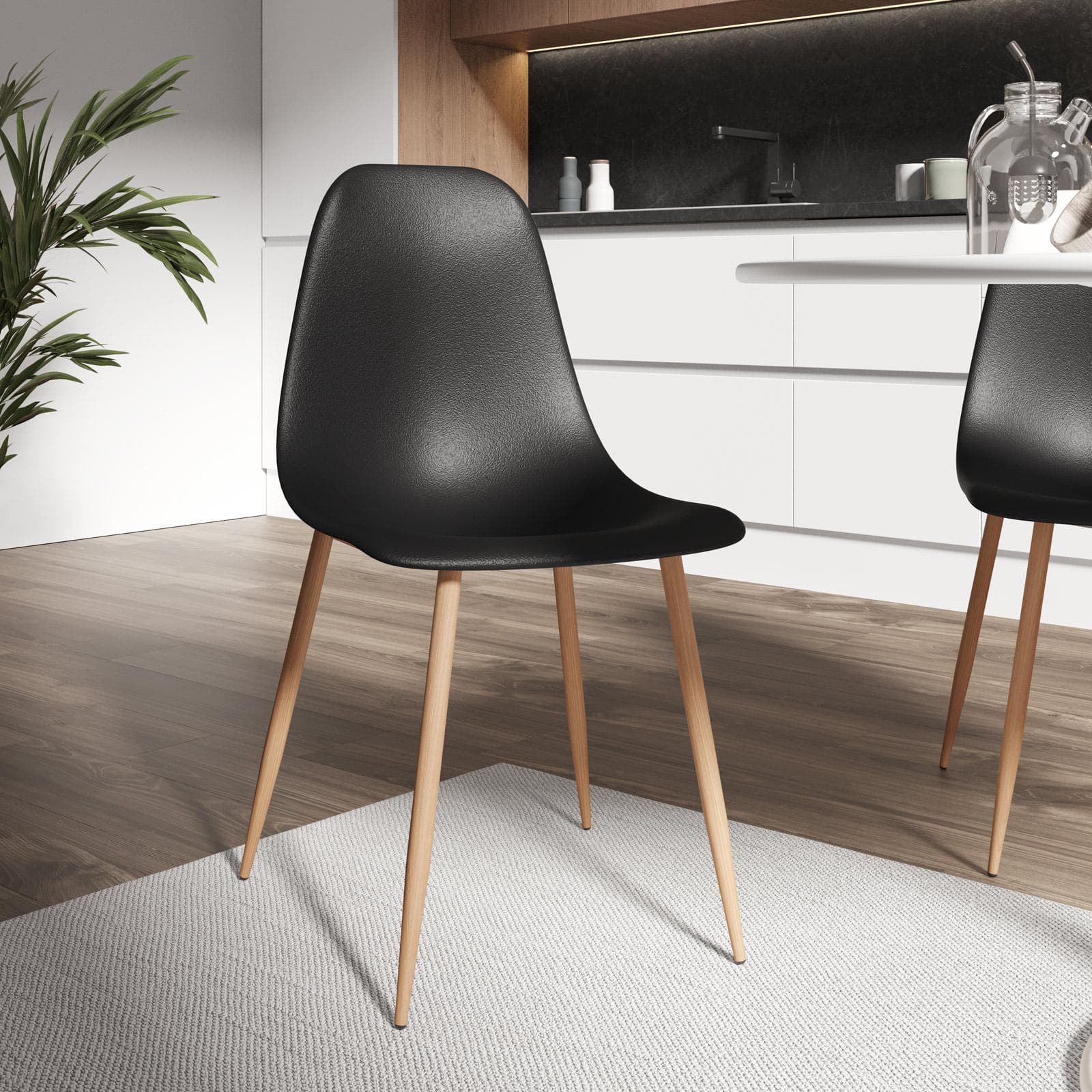 Set 6 sedie in polipropilene nero con gambe effetto legno - Kaily