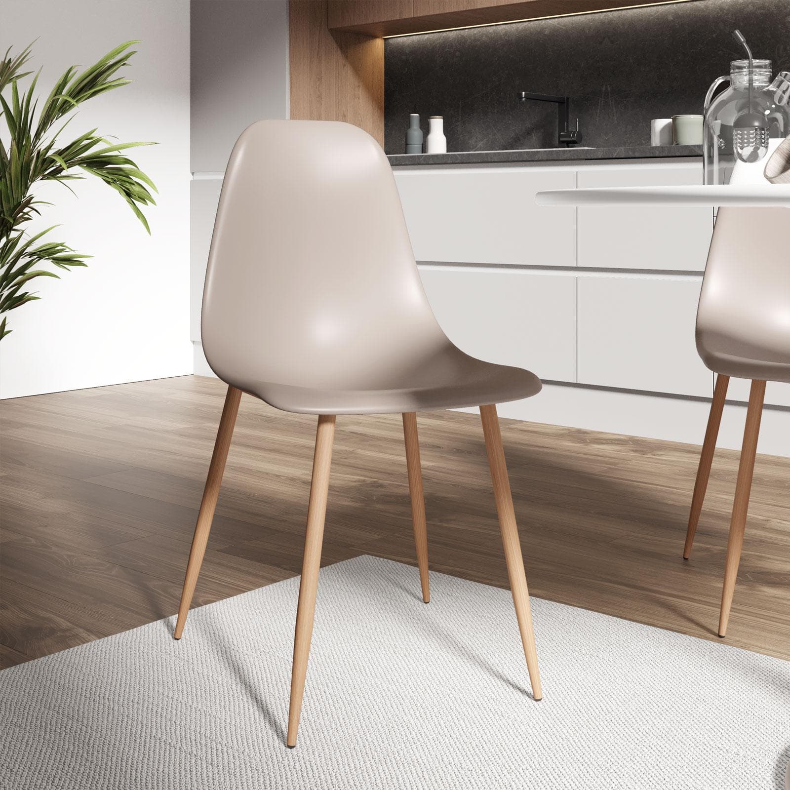 Set 6 sedie in polipropilene tortora con gambe effetto legno - Kaily