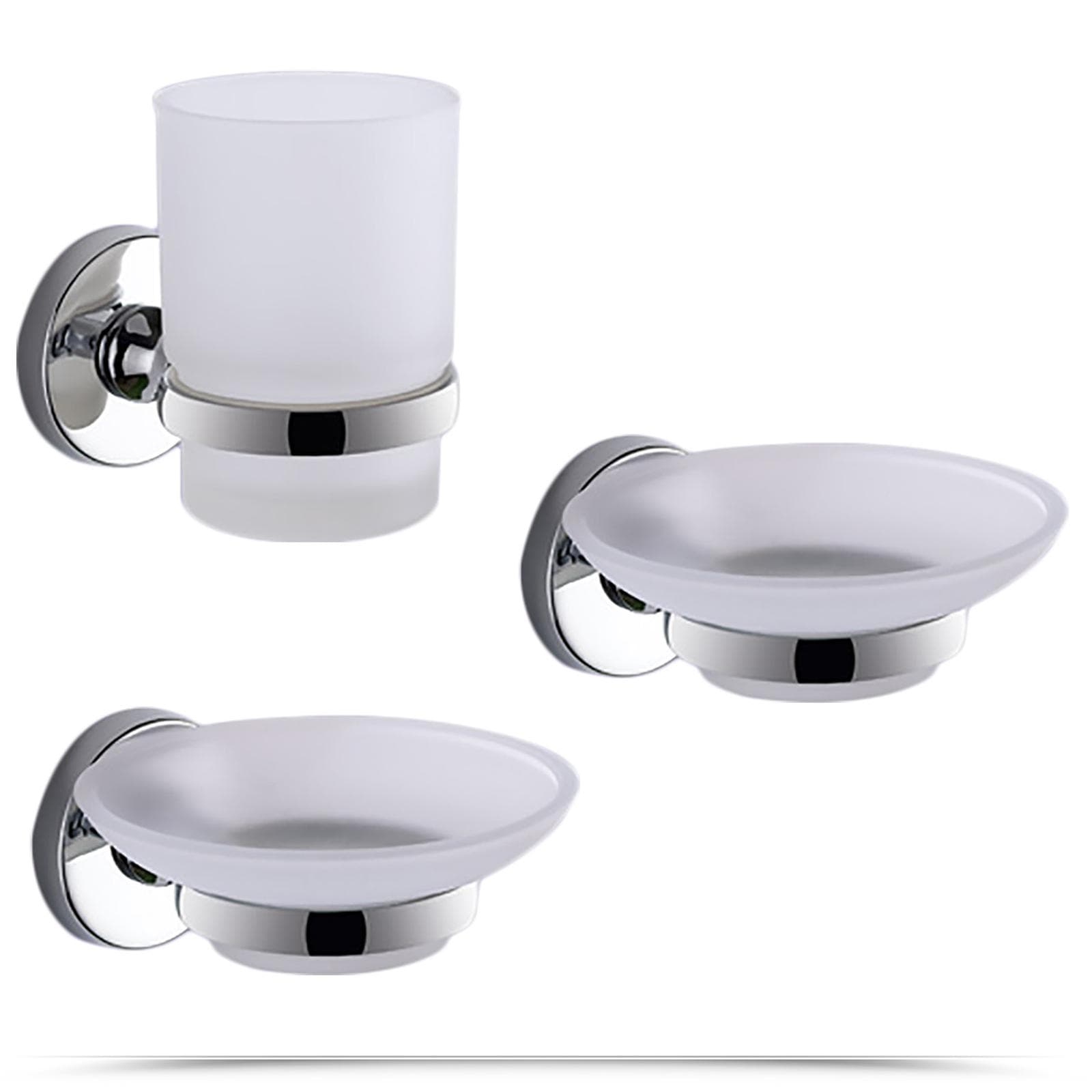 Set 8 accessori a muro in acciaio inox cromo e vetro satinato - Felce di Gedy