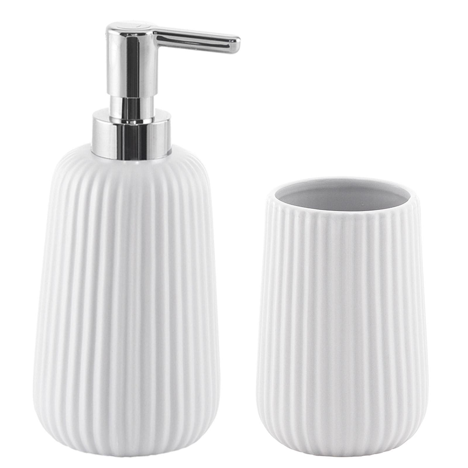 Set 2 accessori da appoggio in ceramica bianco rigato - Marika di Gedy