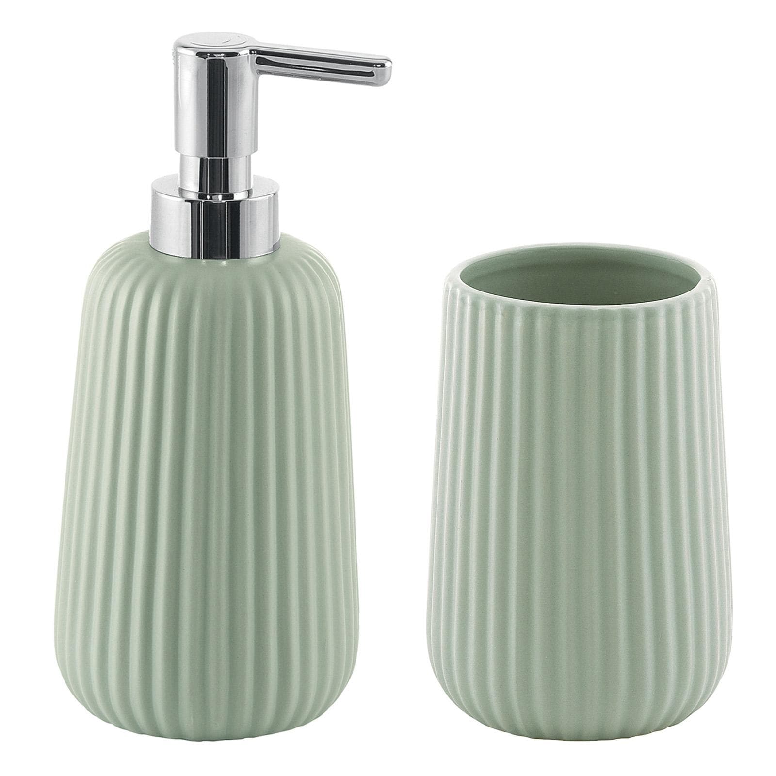 Set 2 accessori da appoggio in ceramica verde menta rigato - Marika di Gedy