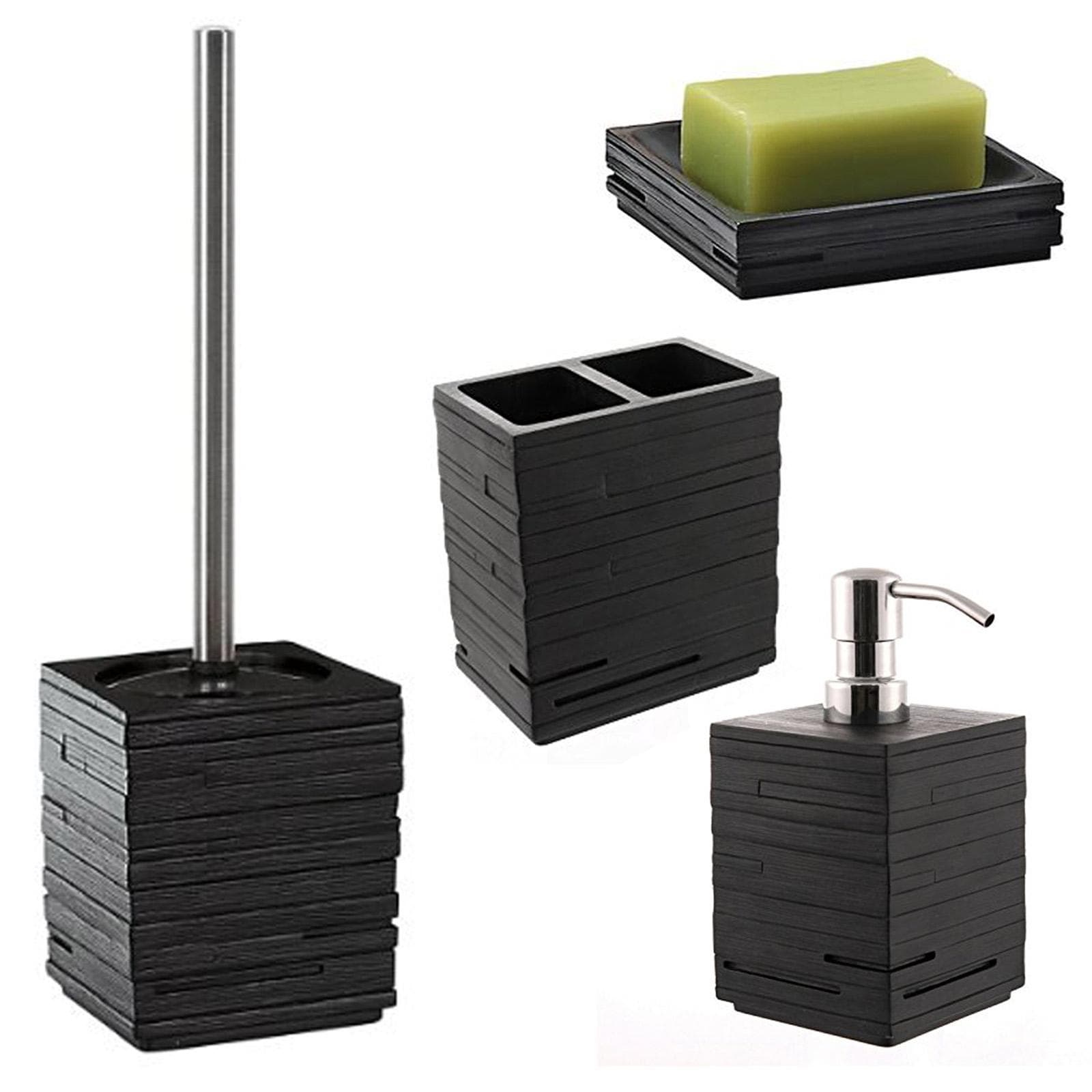 Set accessori bagno da appoggio Gedy Quadrotto in resina nero