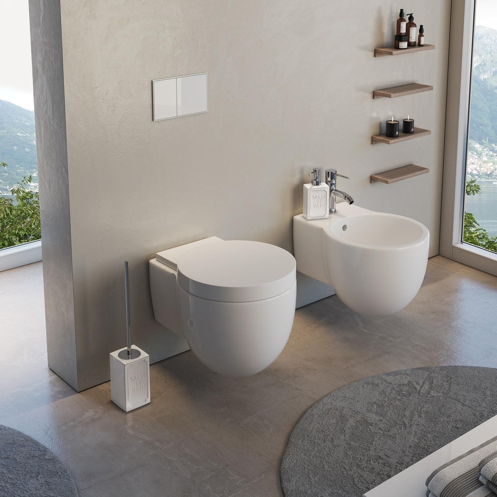 Set 2 accessori da appoggio in ceramica bianco antico con stampa in rilievo - Vivienne di Gedy